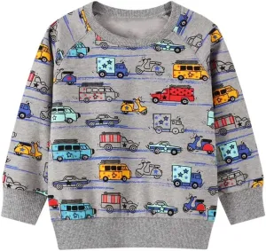 Akyzic Boy Dinosaur Sweatshirts Toddler Long Sleeve Cotton Space Pullover Cartoon T-Shirts Sport Top Tee For Kids 2-7T