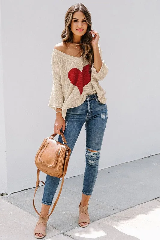 Casual Heart Knit Sweater