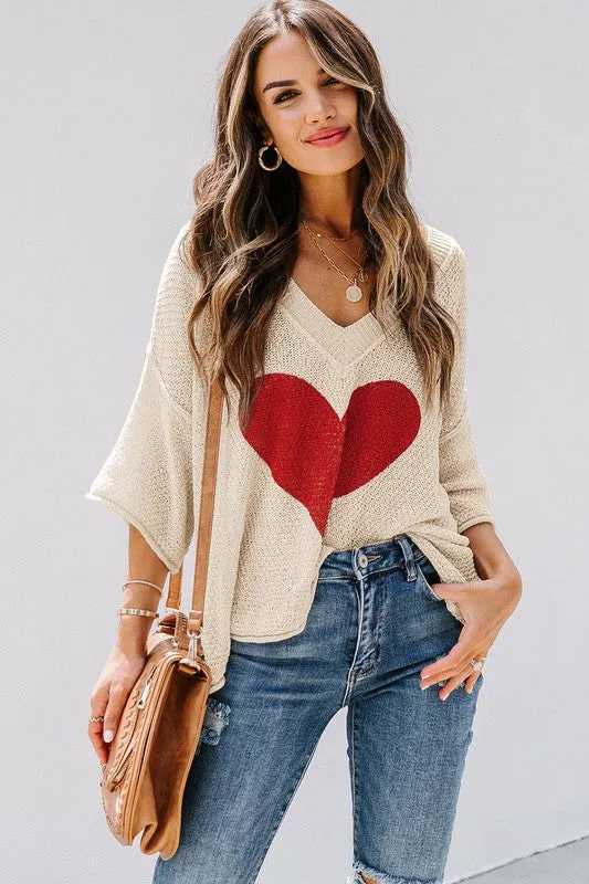 Casual Heart Knit Sweater