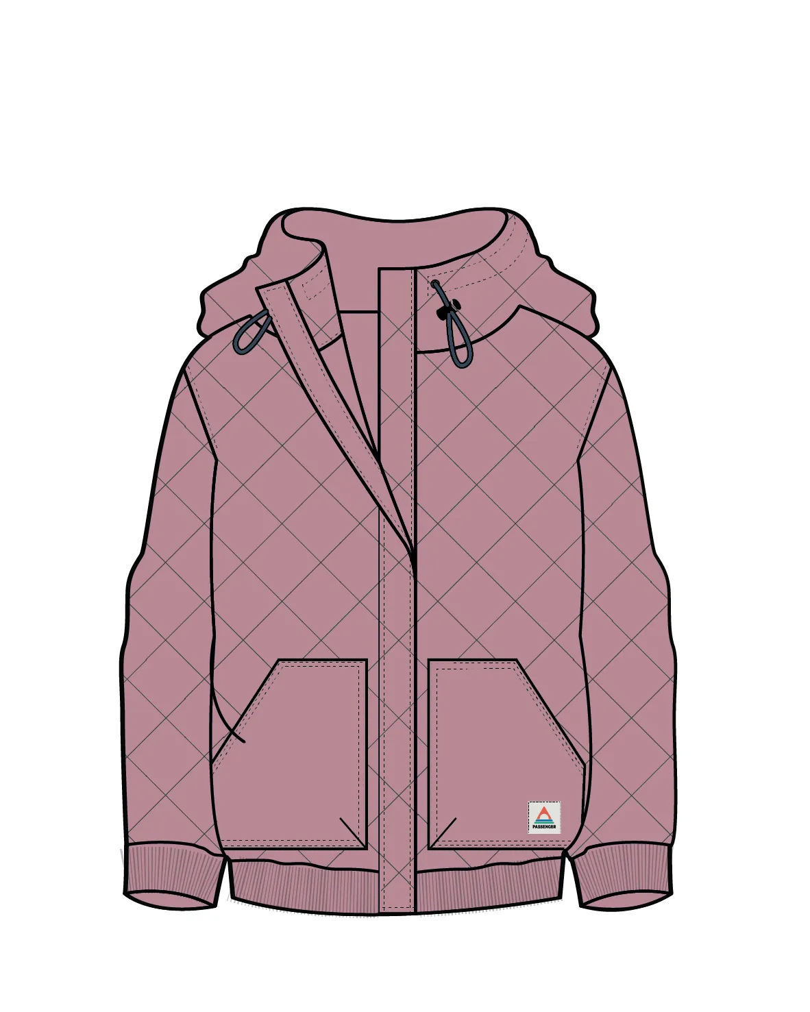 Clementine Recycled Quilted Popper Up Hoodie - Pink Haze