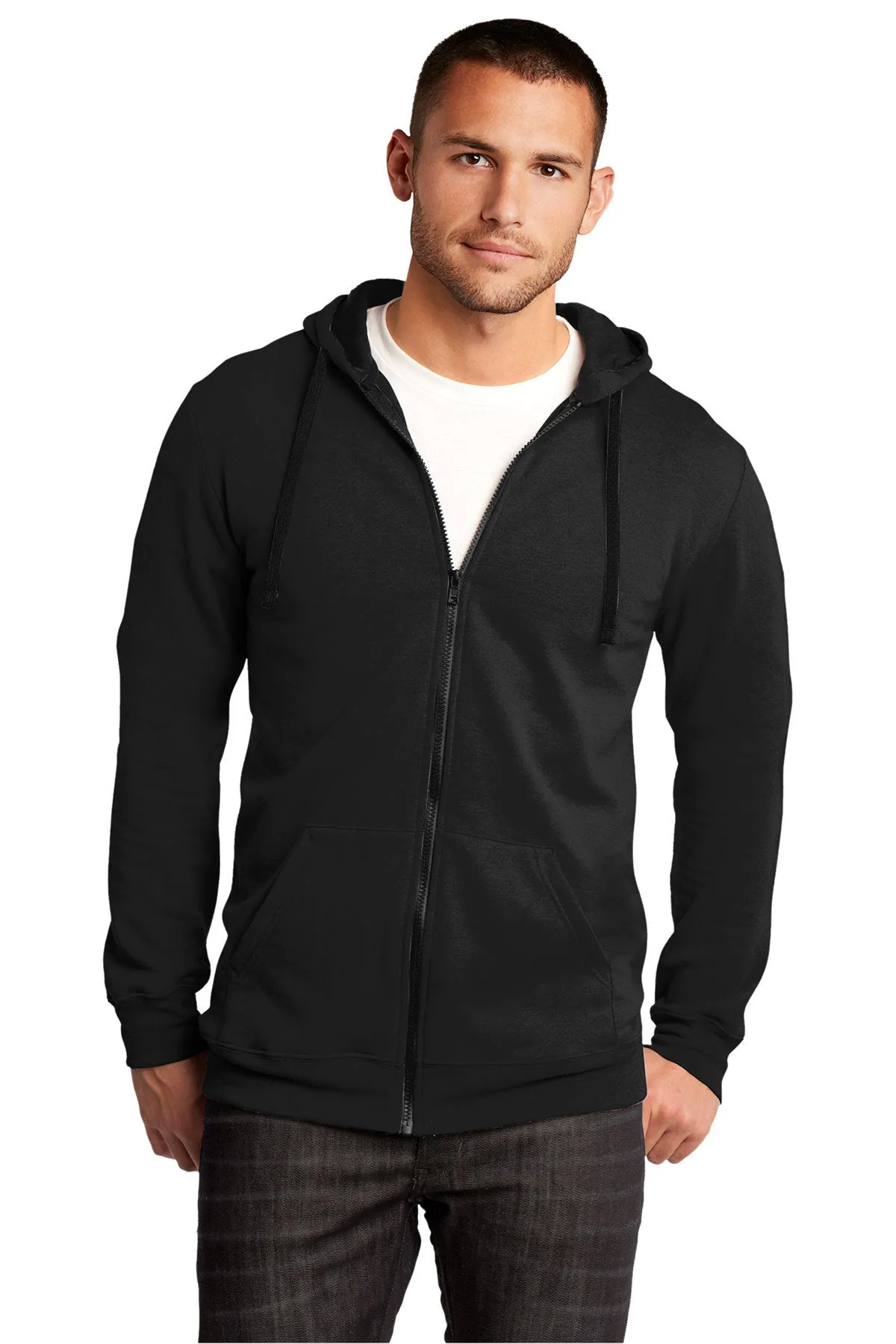District Young Mens Concert Full-Zip Hoodies, Black