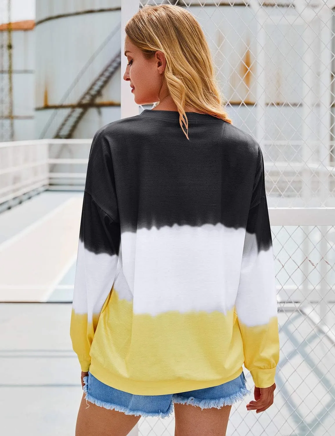 Dresswel Women's Oversized Crew Neck Tie Dye Sweatshirts with No Hood Plus Size Casual Color Block Long Sleeve Pullover Tops