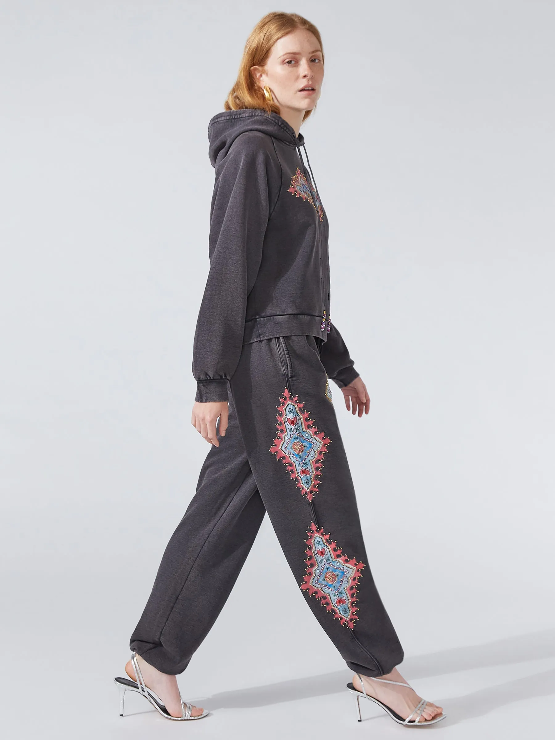 Dylan Printed Embellished Hoodie Acid Wash