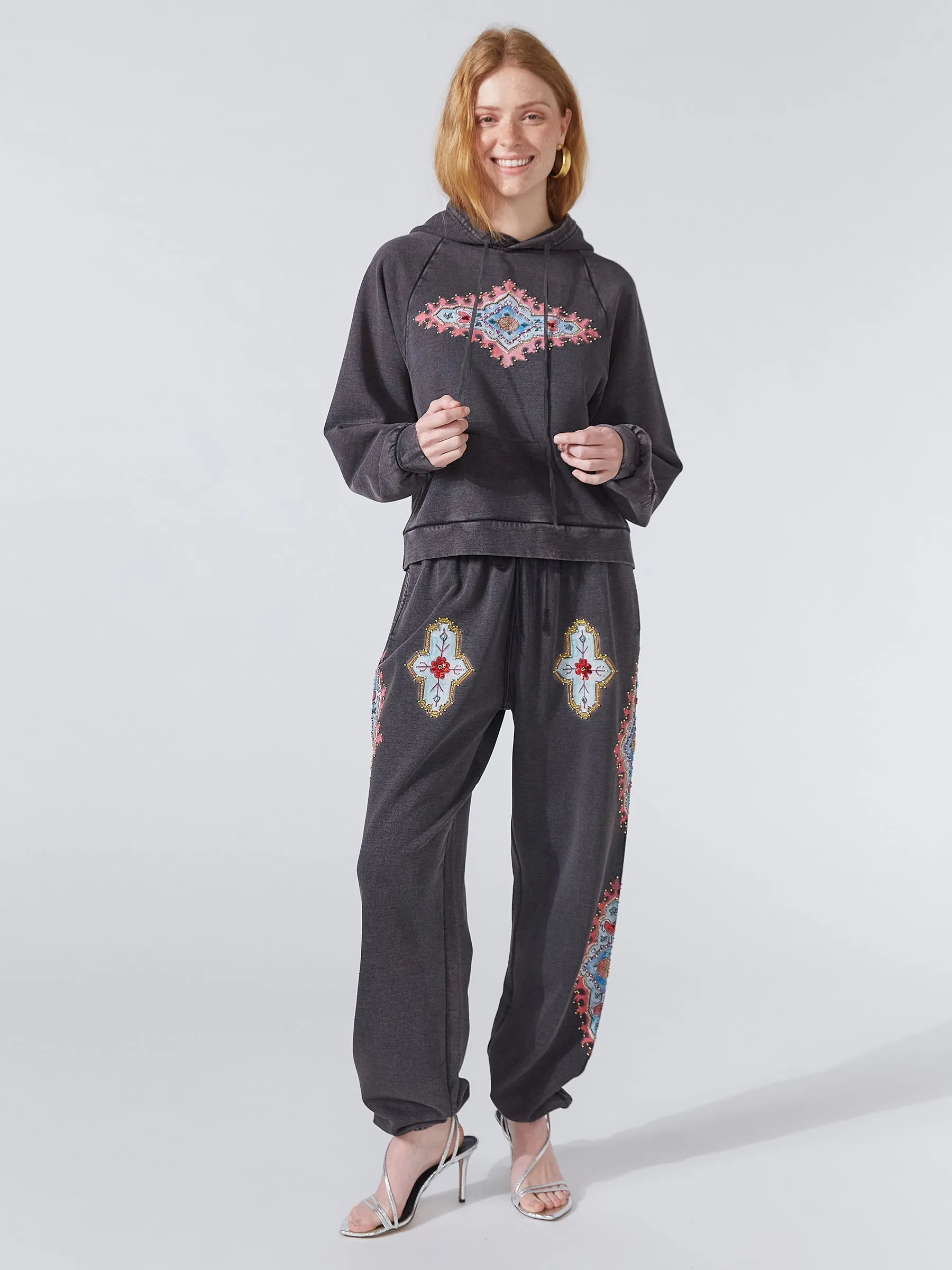 Dylan Printed Embellished Hoodie Acid Wash