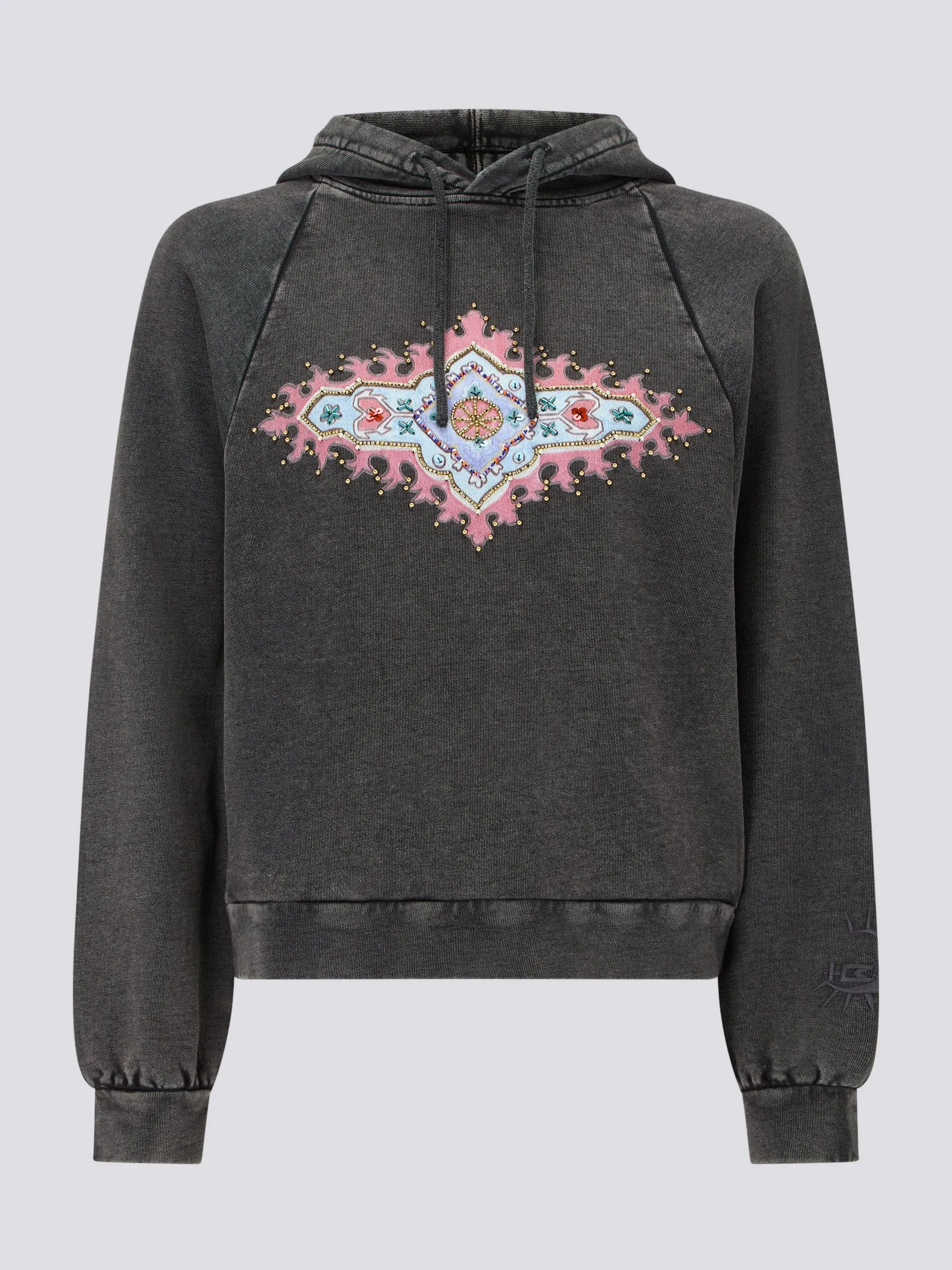 Dylan Printed Embellished Hoodie Acid Wash
