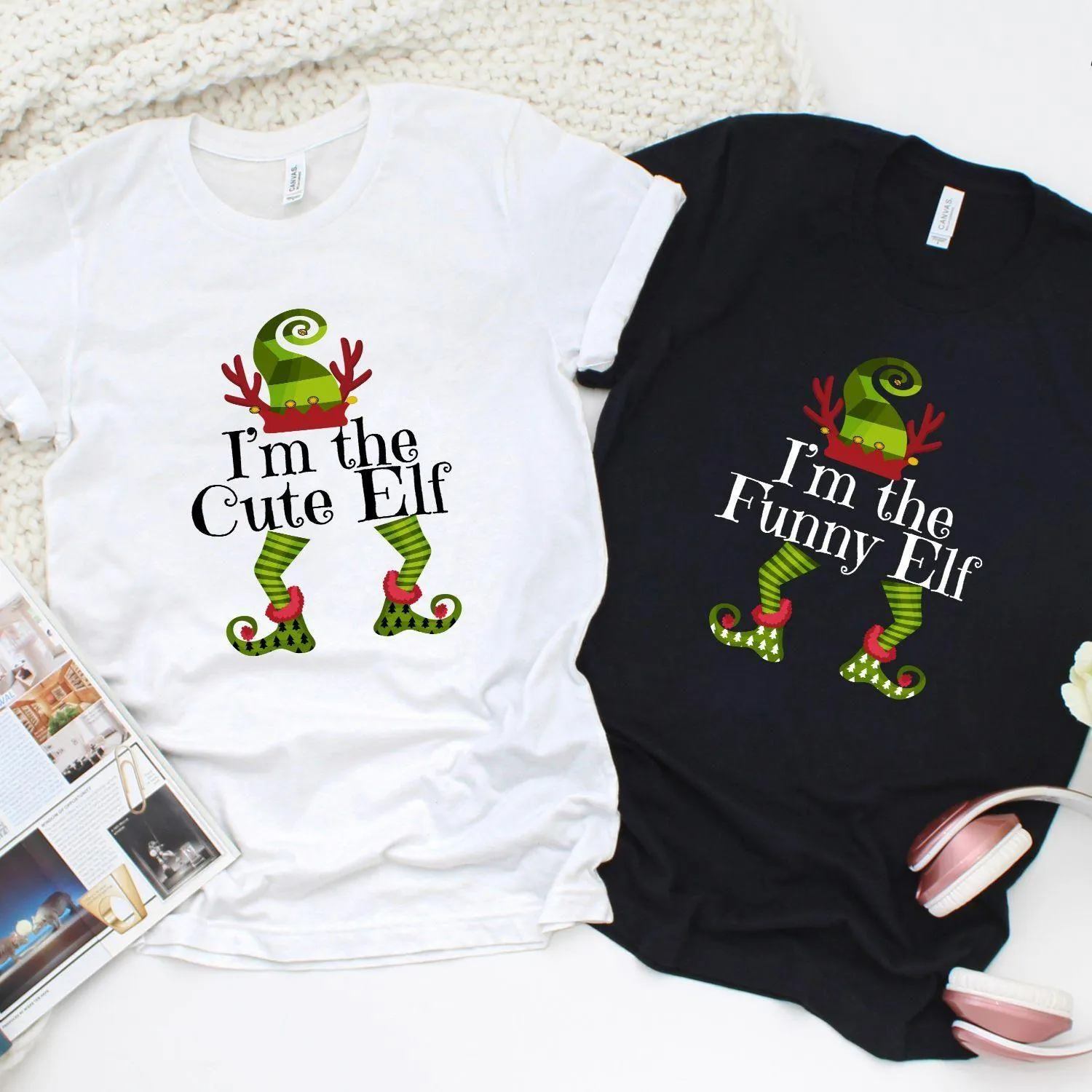 I'm The Cute Elf & I'm The Funny Elf Matching Christmas Outfits