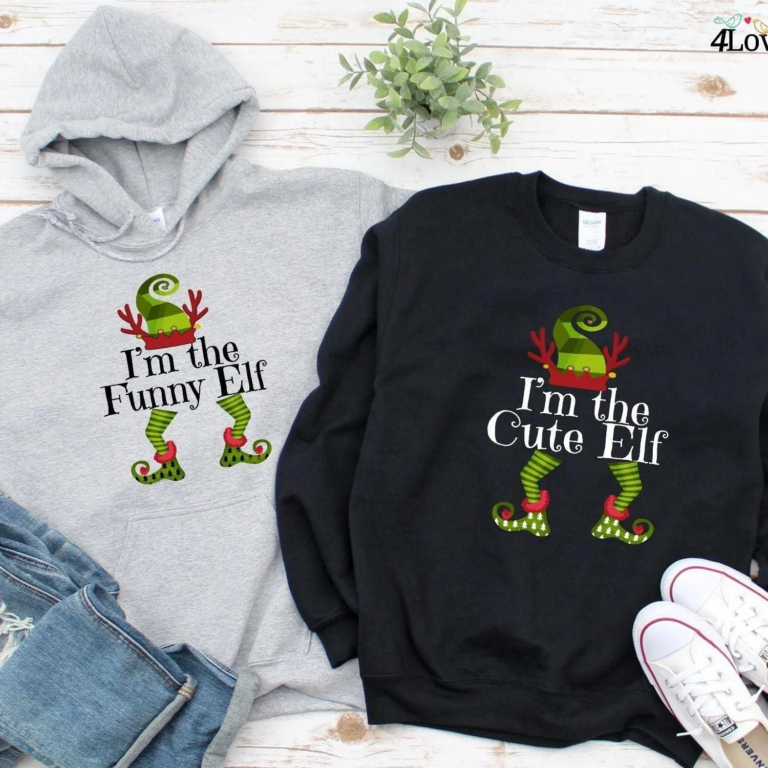 I'm The Cute Elf & I'm The Funny Elf Matching Christmas Outfits