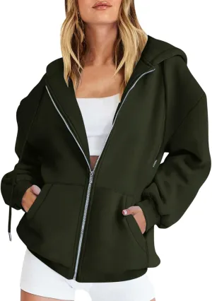 Jackets for Women Zip Up Hoodies Long Sleeve Lightweight Sweatshirts Oversized Loose Fit Athletic Outfit With Pockets