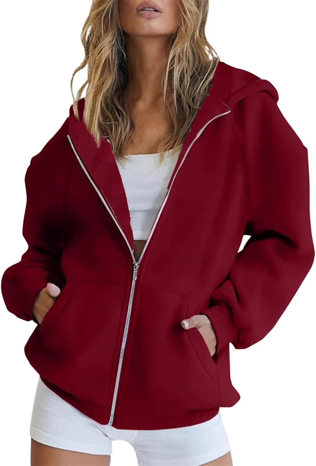 Jackets for Women Zip Up Hoodies Long Sleeve Lightweight Sweatshirts Oversized Loose Fit Athletic Outfit With Pockets