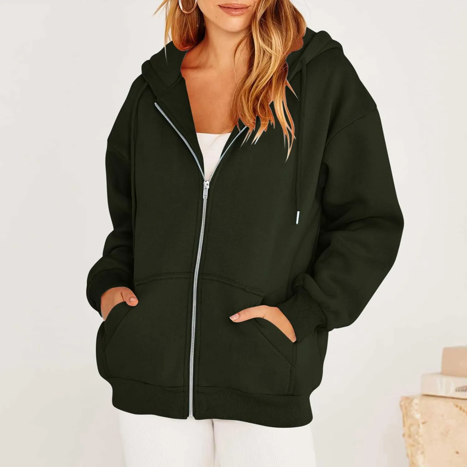 Jackets for Women Zip Up Hoodies Long Sleeve Lightweight Sweatshirts Oversized Loose Fit Athletic Outfit With Pockets
