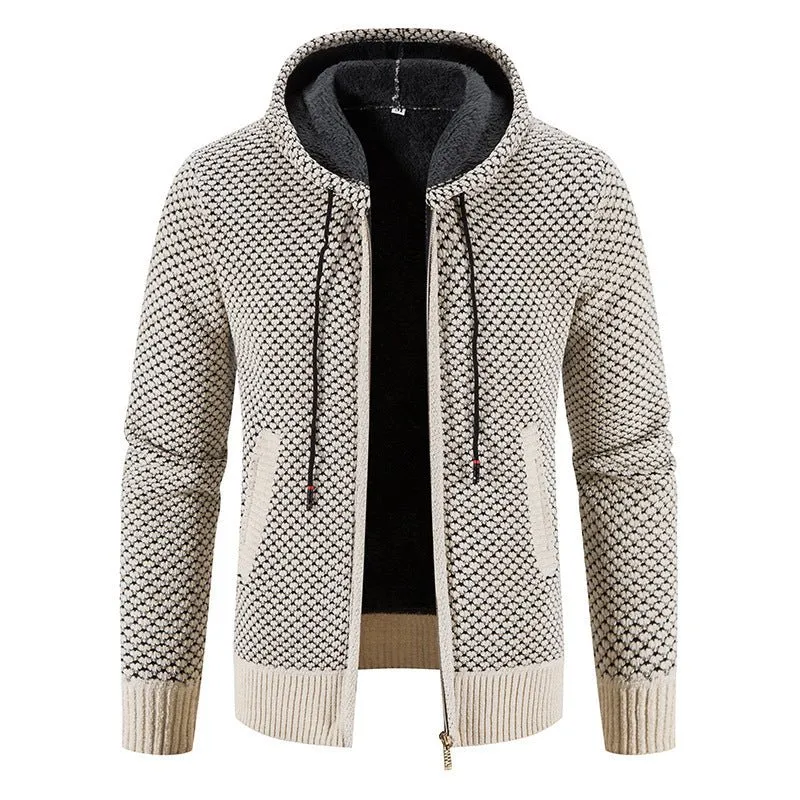 Knitwear Men's Hooded Sweater Fleece-Lined Velvet-Padded Hoodie