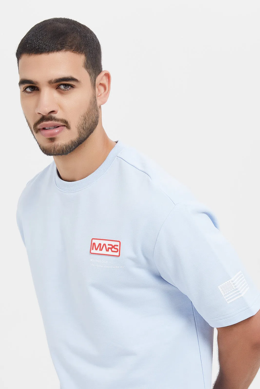 Men Blue Embroidered Lounge Shirt