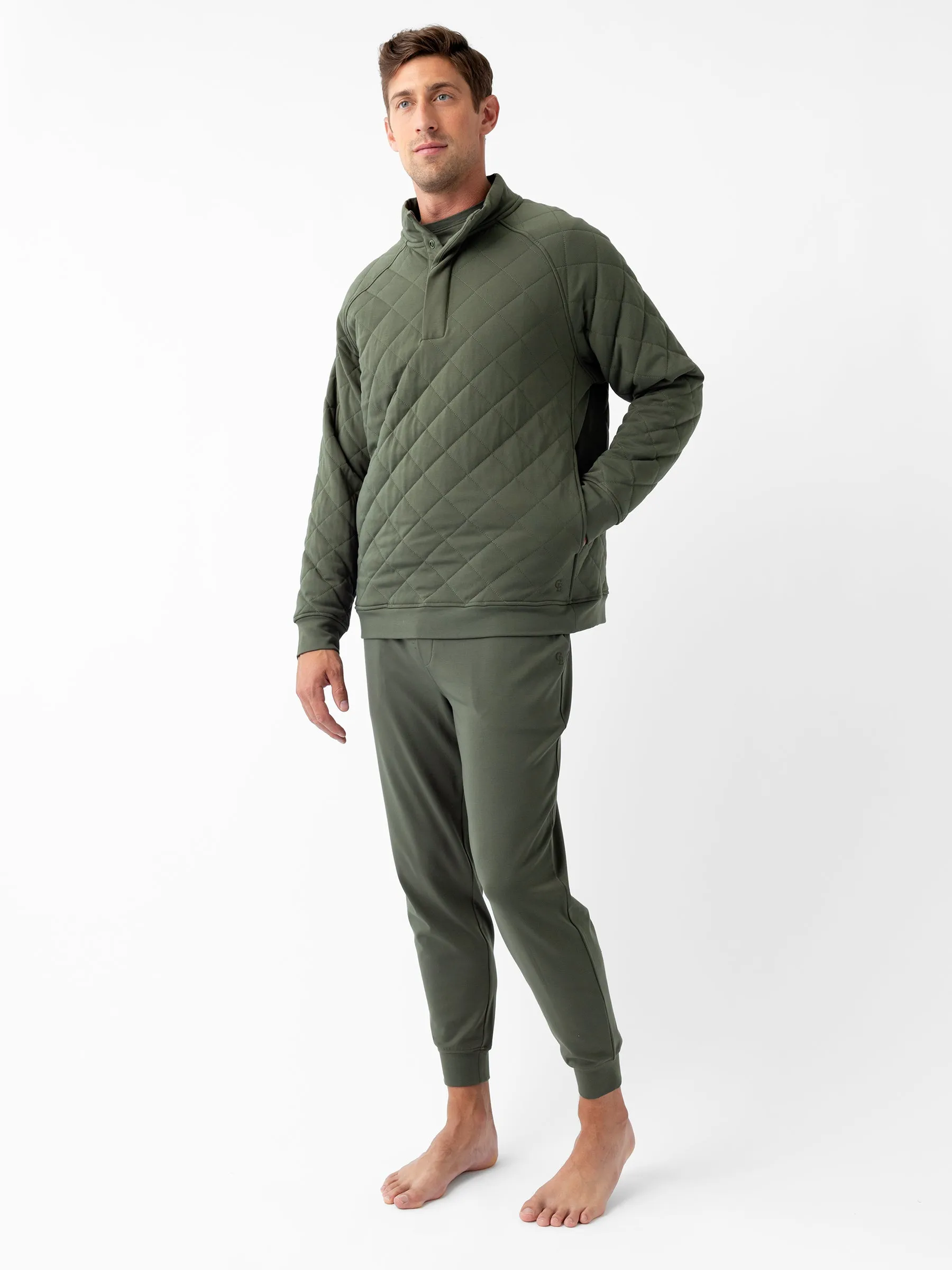 Men's Brushed Bamboo Quilted Snap Pullover