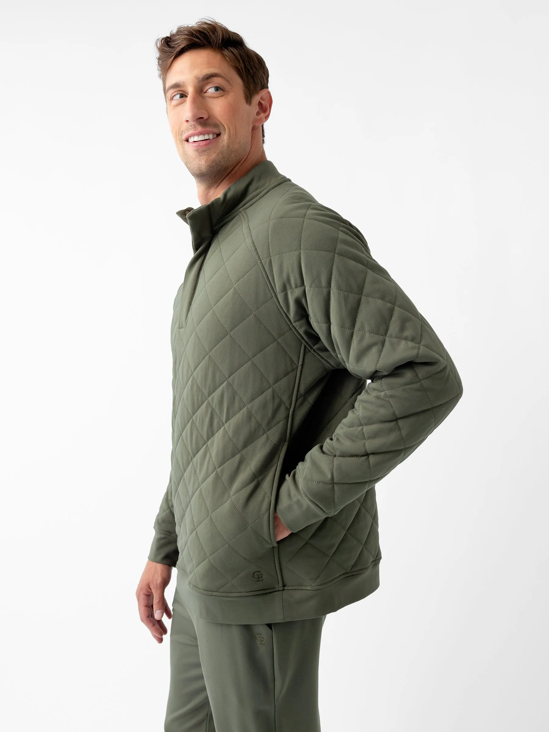 Men's Brushed Bamboo Quilted Snap Pullover