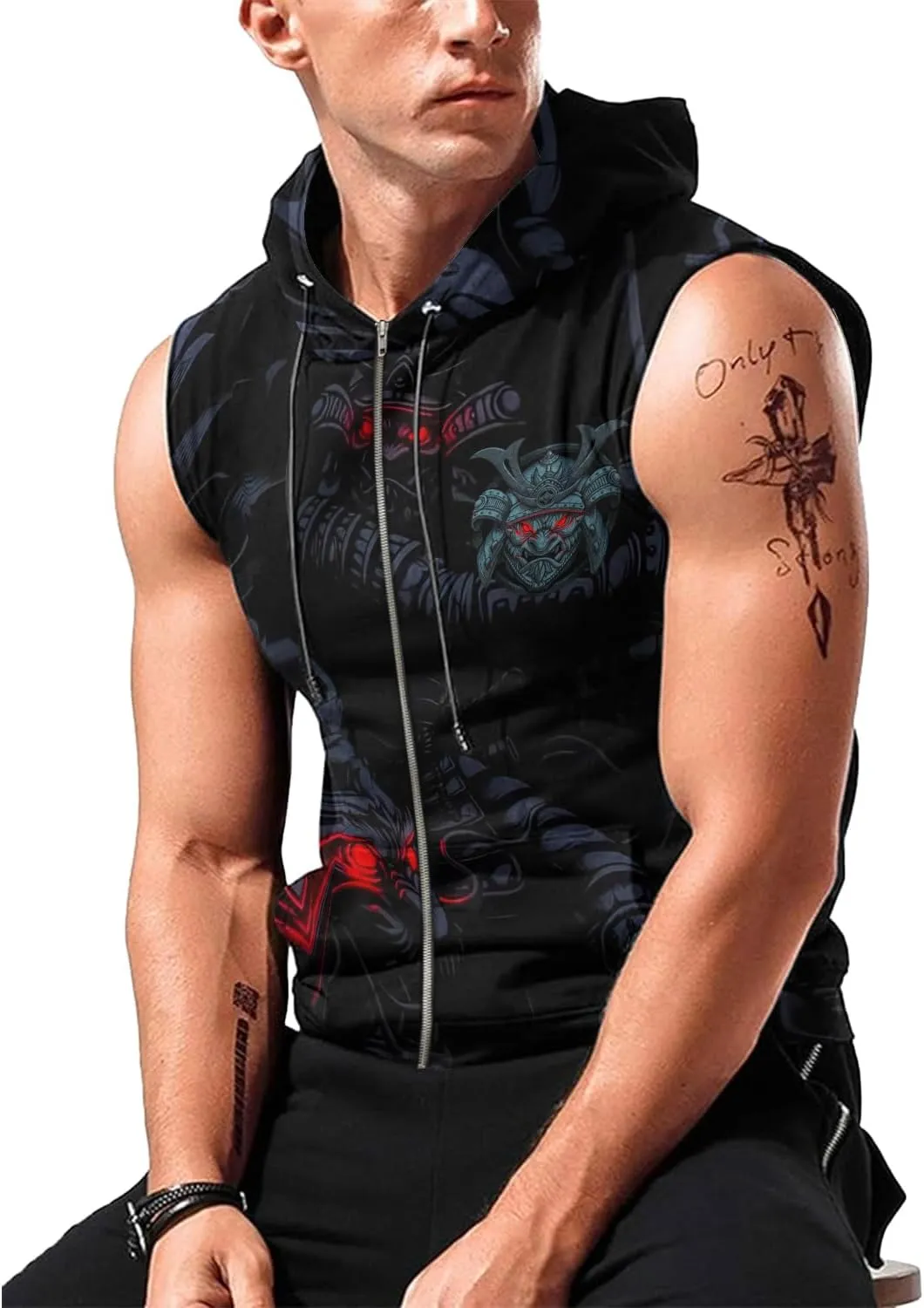 Men's Sleeveless Zip Hoodies Workout Gym Sweatshirt Muscle Fit Fashion Athletic Zip Hoodies Pullover Hooded