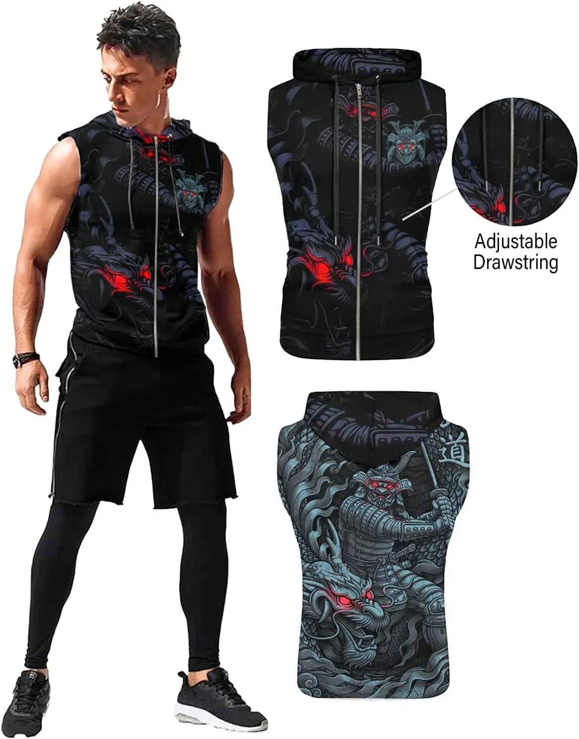 Men's Sleeveless Zip Hoodies Workout Gym Sweatshirt Muscle Fit Fashion Athletic Zip Hoodies Pullover Hooded
