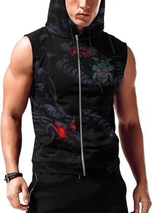 Men's Sleeveless Zip Hoodies Workout Gym Sweatshirt Muscle Fit Fashion Athletic Zip Hoodies Pullover Hooded