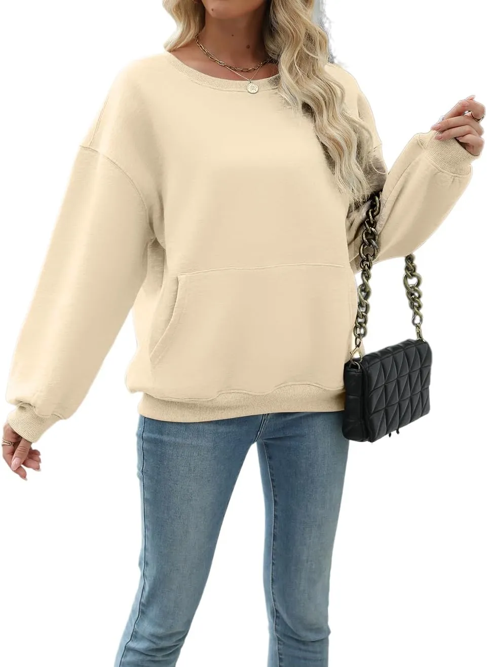 Nfison Womens Oversized Hoodies Sweatshirts Long Sleeve Casual Sweater Pullover Fall Outfits with Pocket