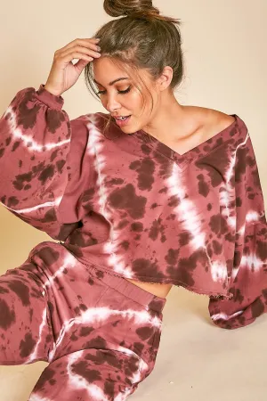 Peach Love Marsala Tie Dye Jogger Top