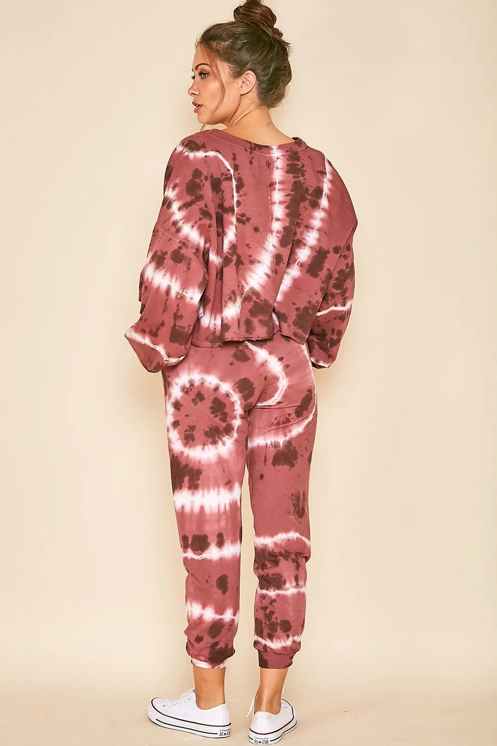 Peach Love Marsala Tie Dye Jogger Top