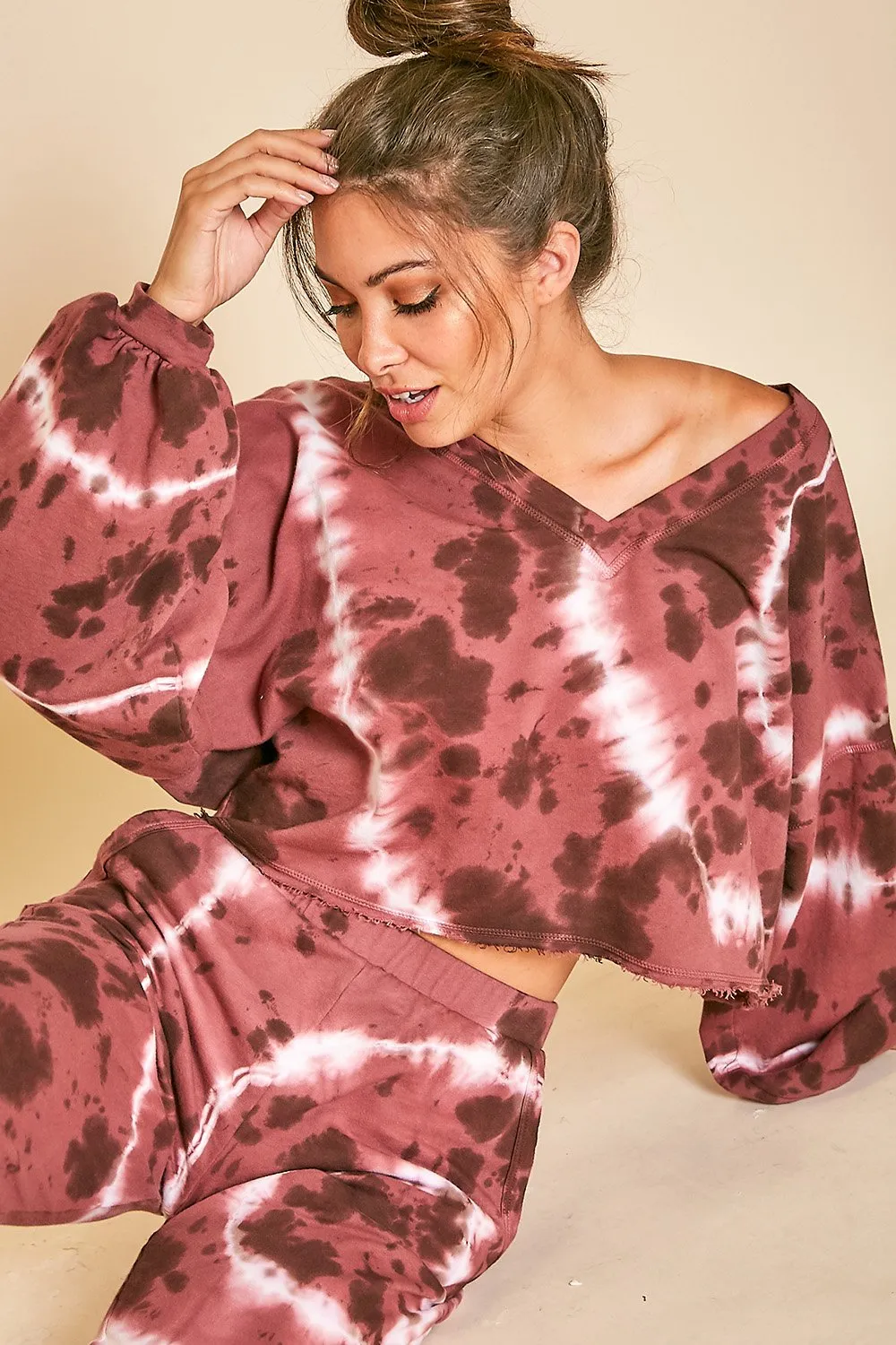 Peach Love Marsala Tie Dye Jogger Top