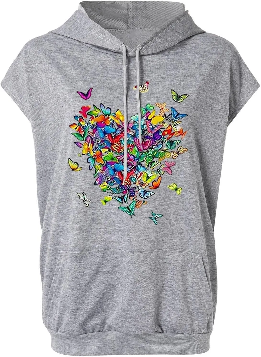 Sleeveless Hoodies for Women Plus Size Heart Print Hooded Sweatshirt Vest Loose Fit Summer Workout Athletic Tank Tops