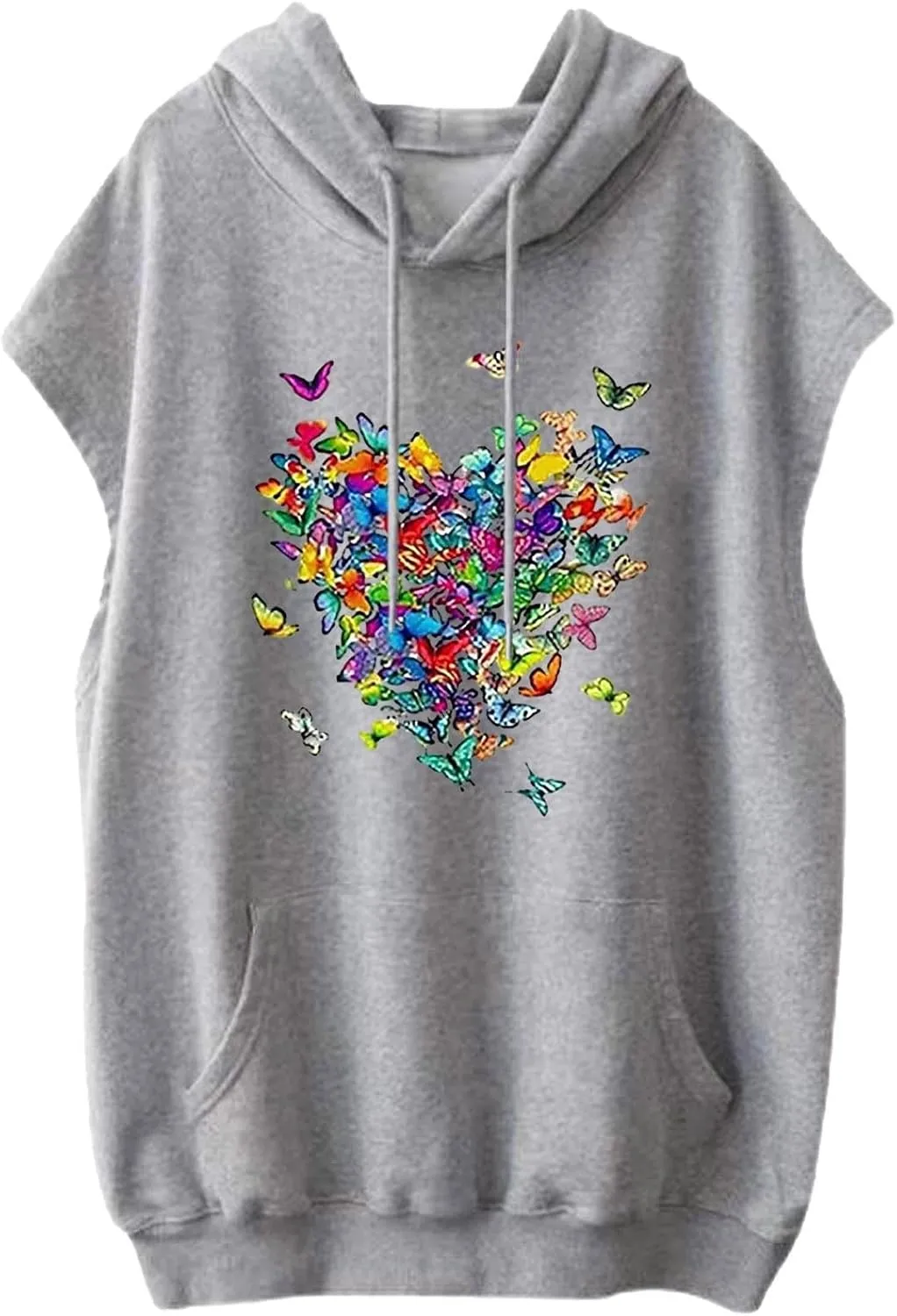 Sleeveless Hoodies for Women Plus Size Heart Print Hooded Sweatshirt Vest Loose Fit Summer Workout Athletic Tank Tops