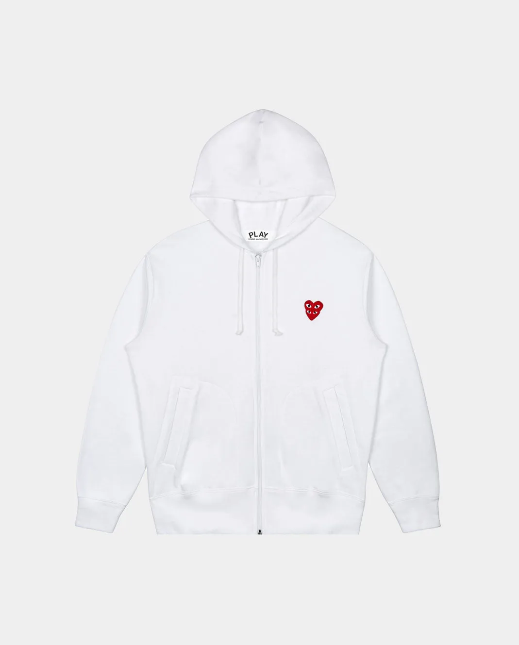 T294 RED DOUBLE HEART ZIP UP HOODED SWEATSHIRT / WHITE