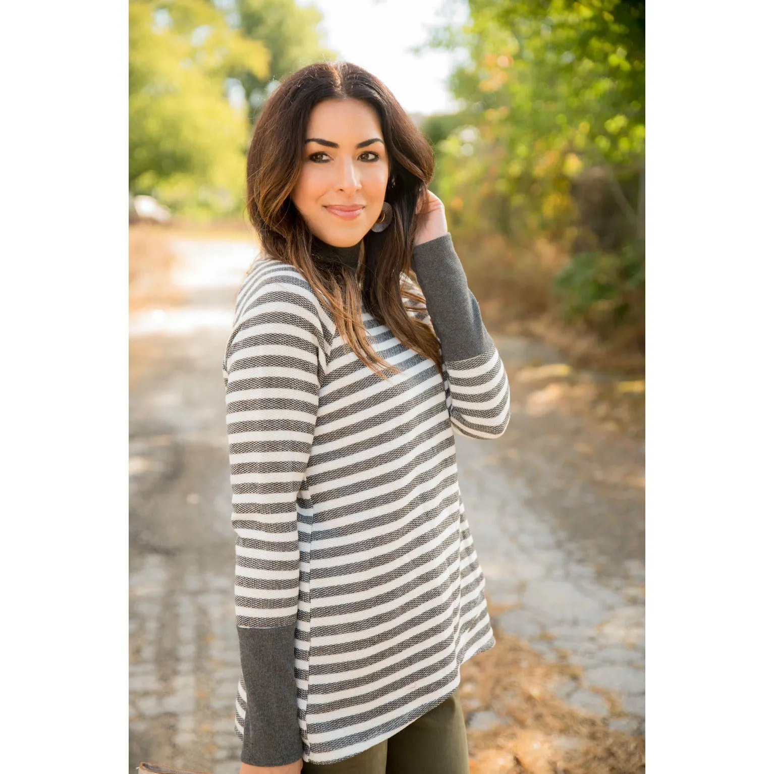 Thick Striped Side Zip Wrap Sweatshirt