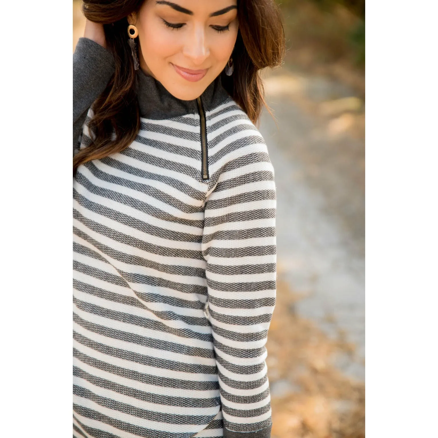 Thick Striped Side Zip Wrap Sweatshirt