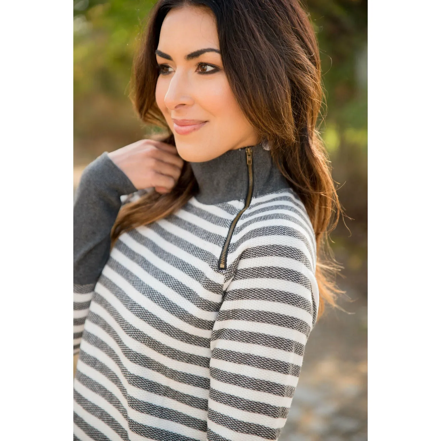 Thick Striped Side Zip Wrap Sweatshirt
