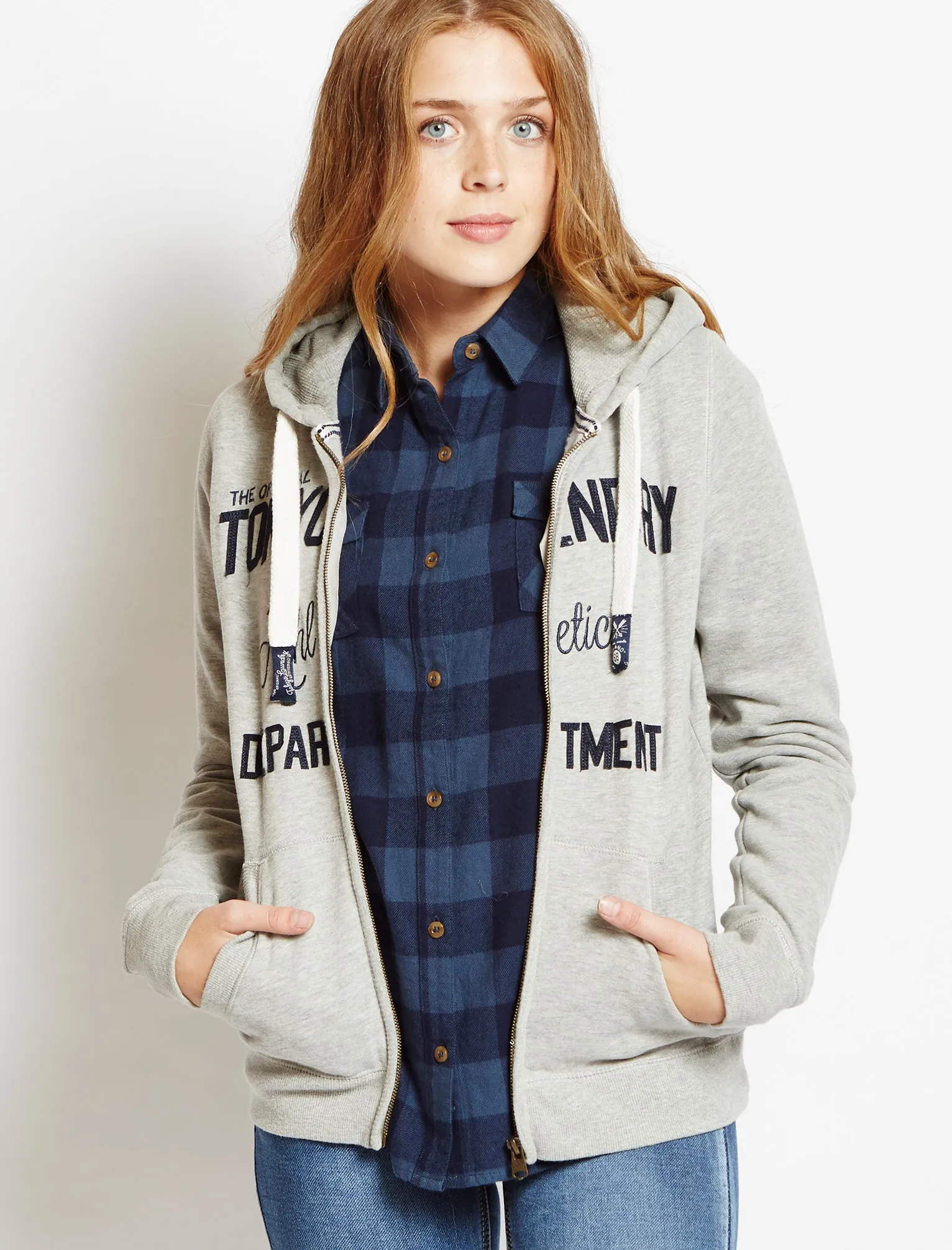 Tokyo Laundry Erin zip up hoodie in navy