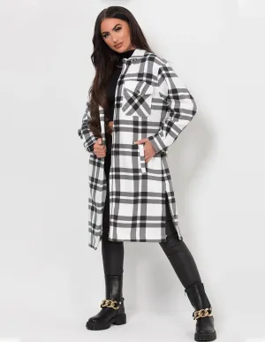 Women's Black Checkered Long Shacket