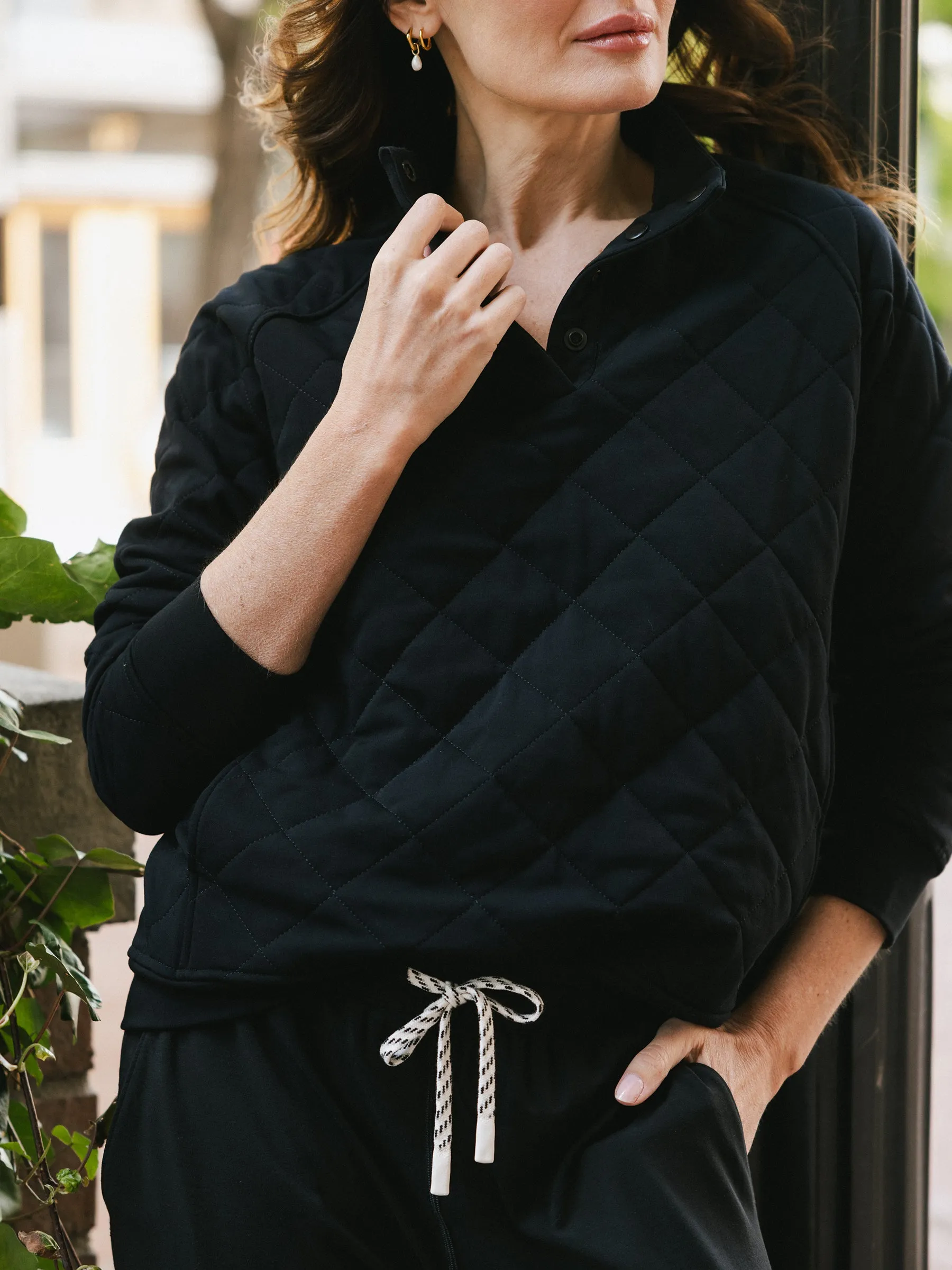 Women's Brushed Bamboo Quilted Snap Pullover