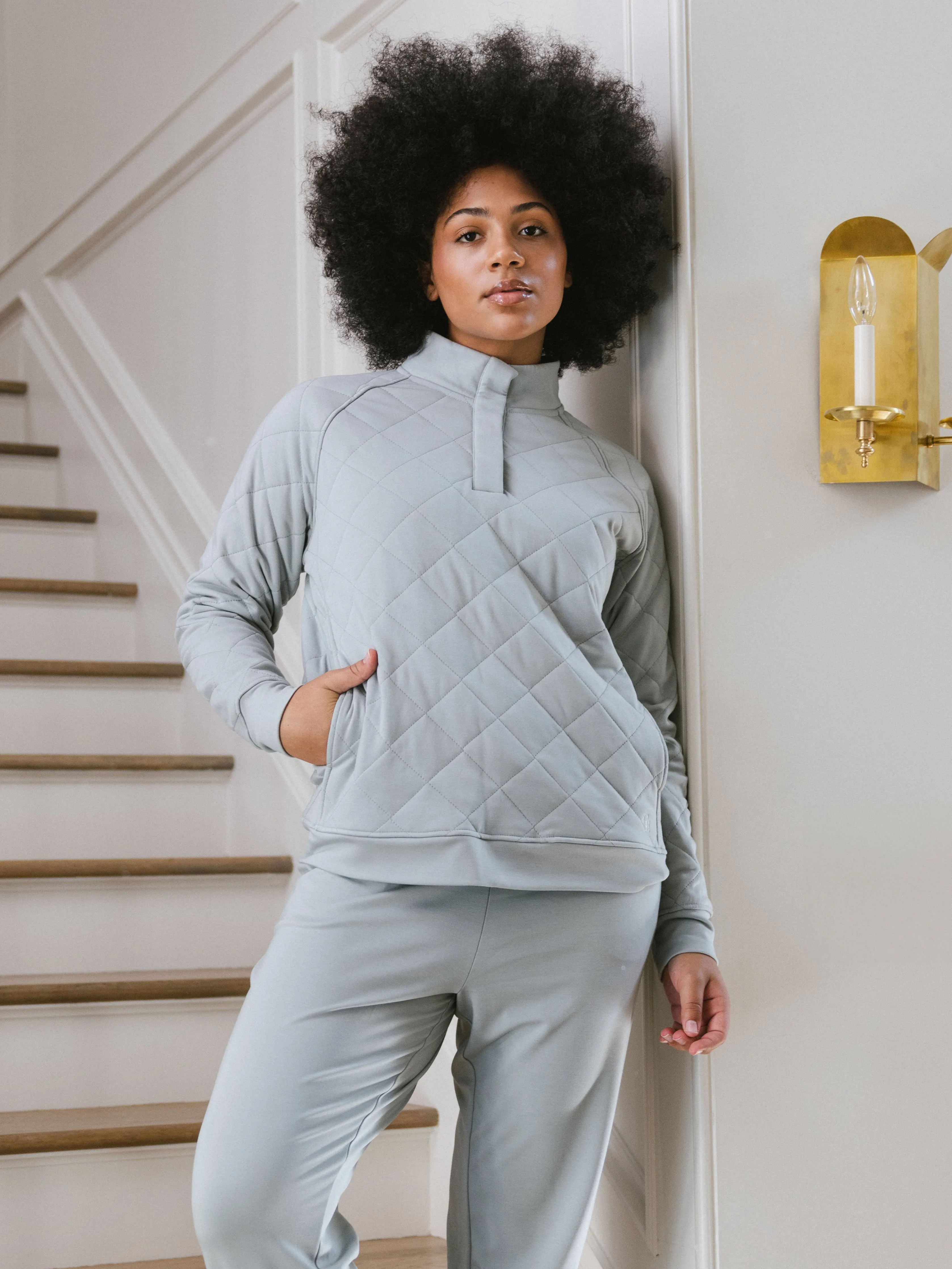 Women's Brushed Bamboo Quilted Snap Pullover
