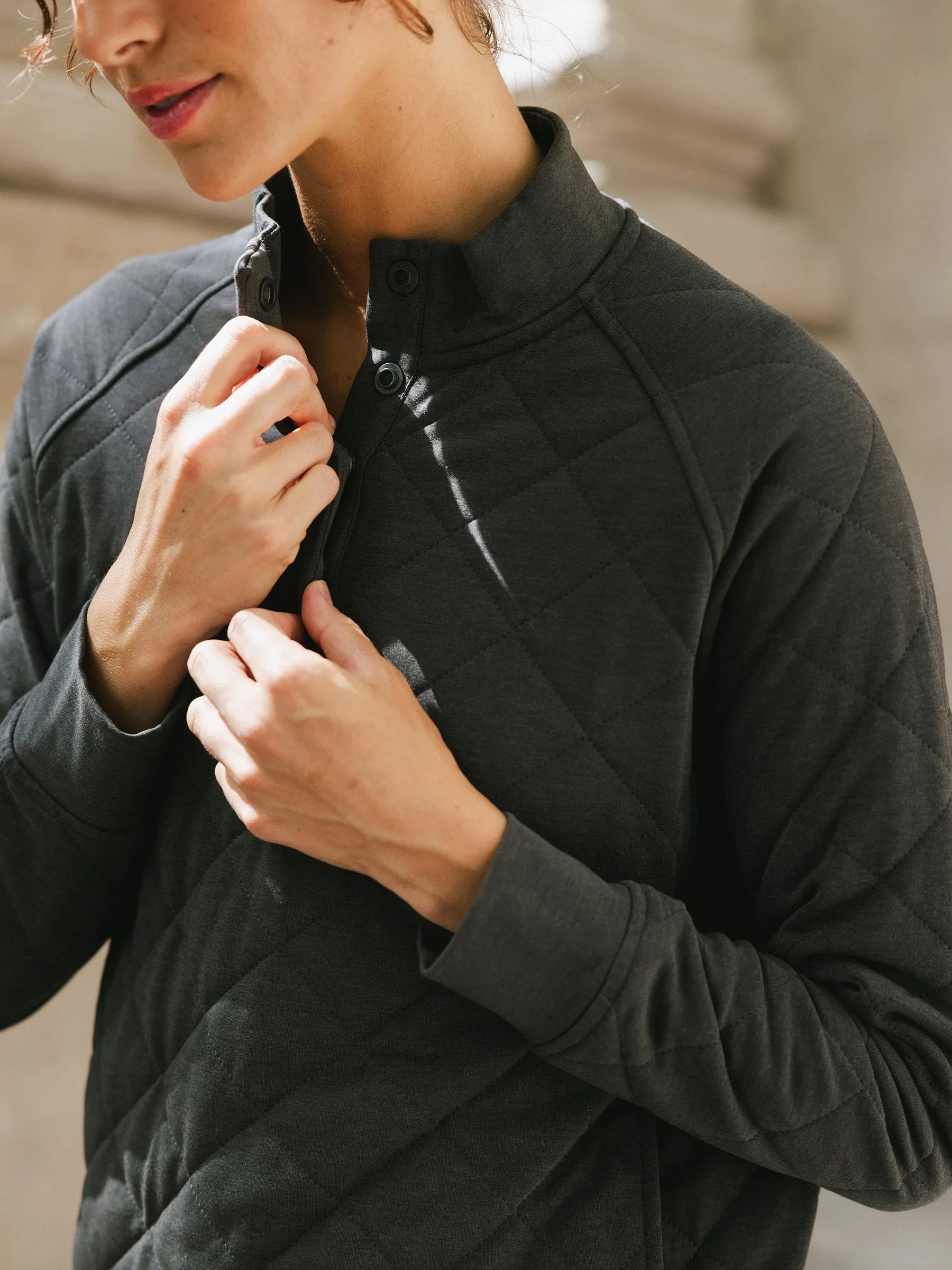 Women's Brushed Bamboo Quilted Snap Pullover