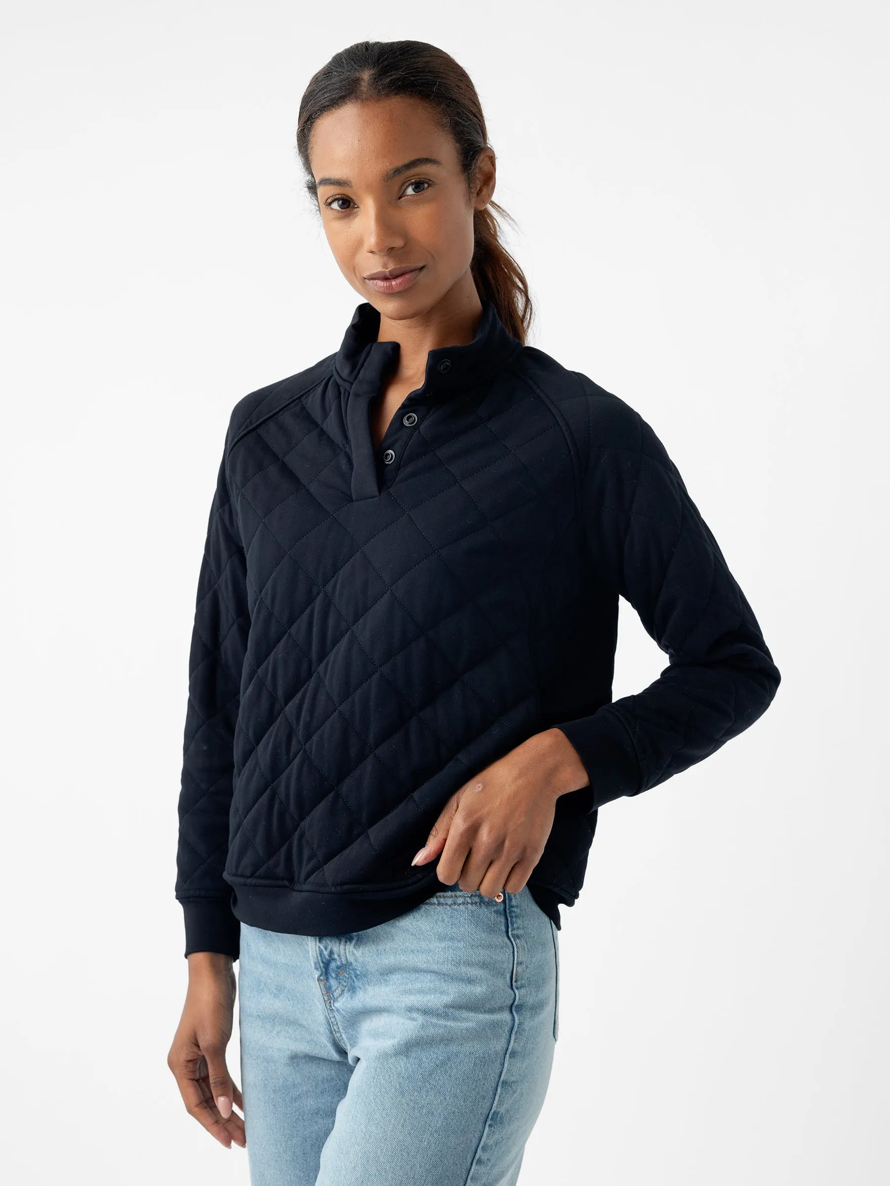 Women's Brushed Bamboo Quilted Snap Pullover