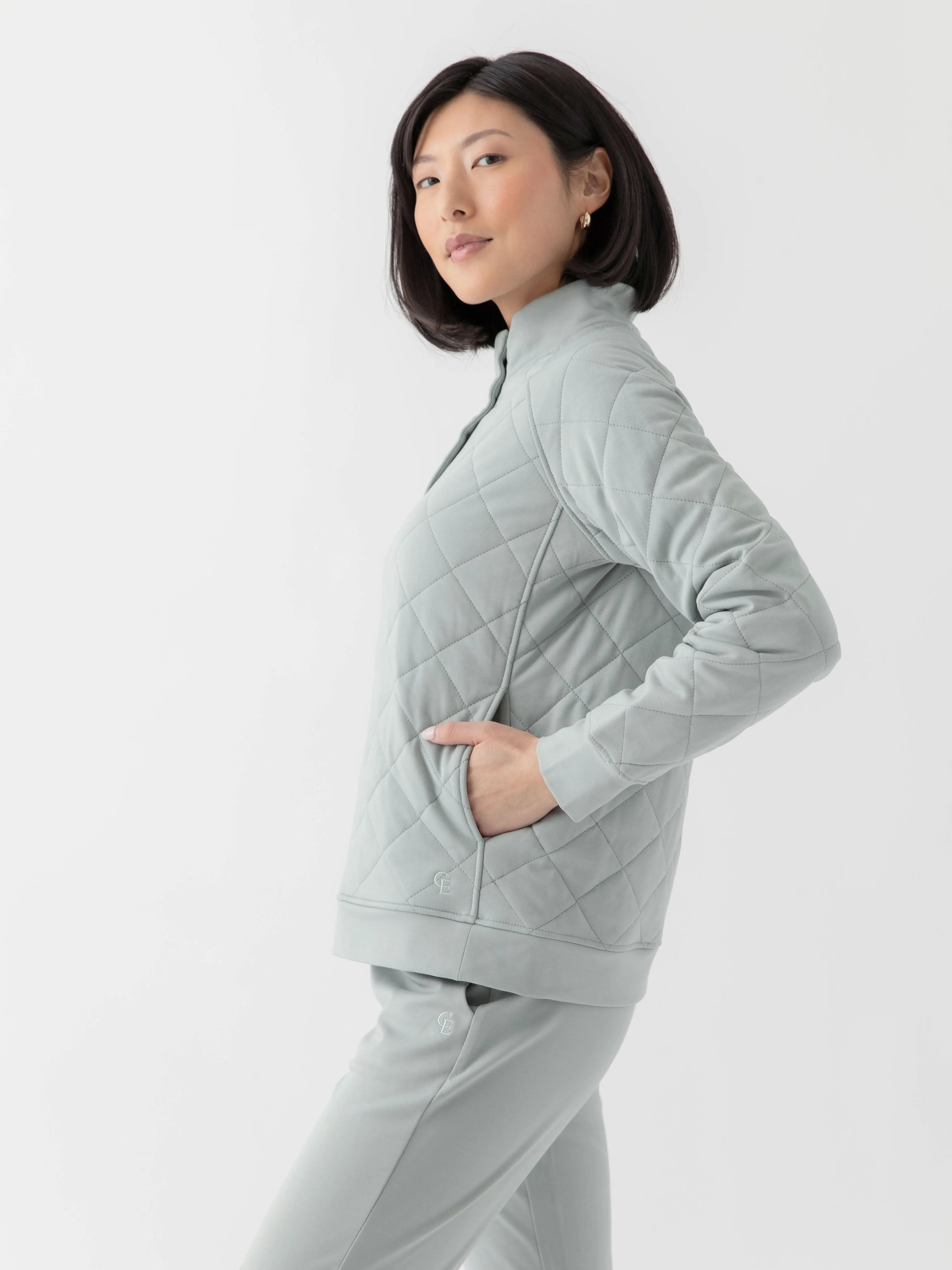 Women's Brushed Bamboo Quilted Snap Pullover