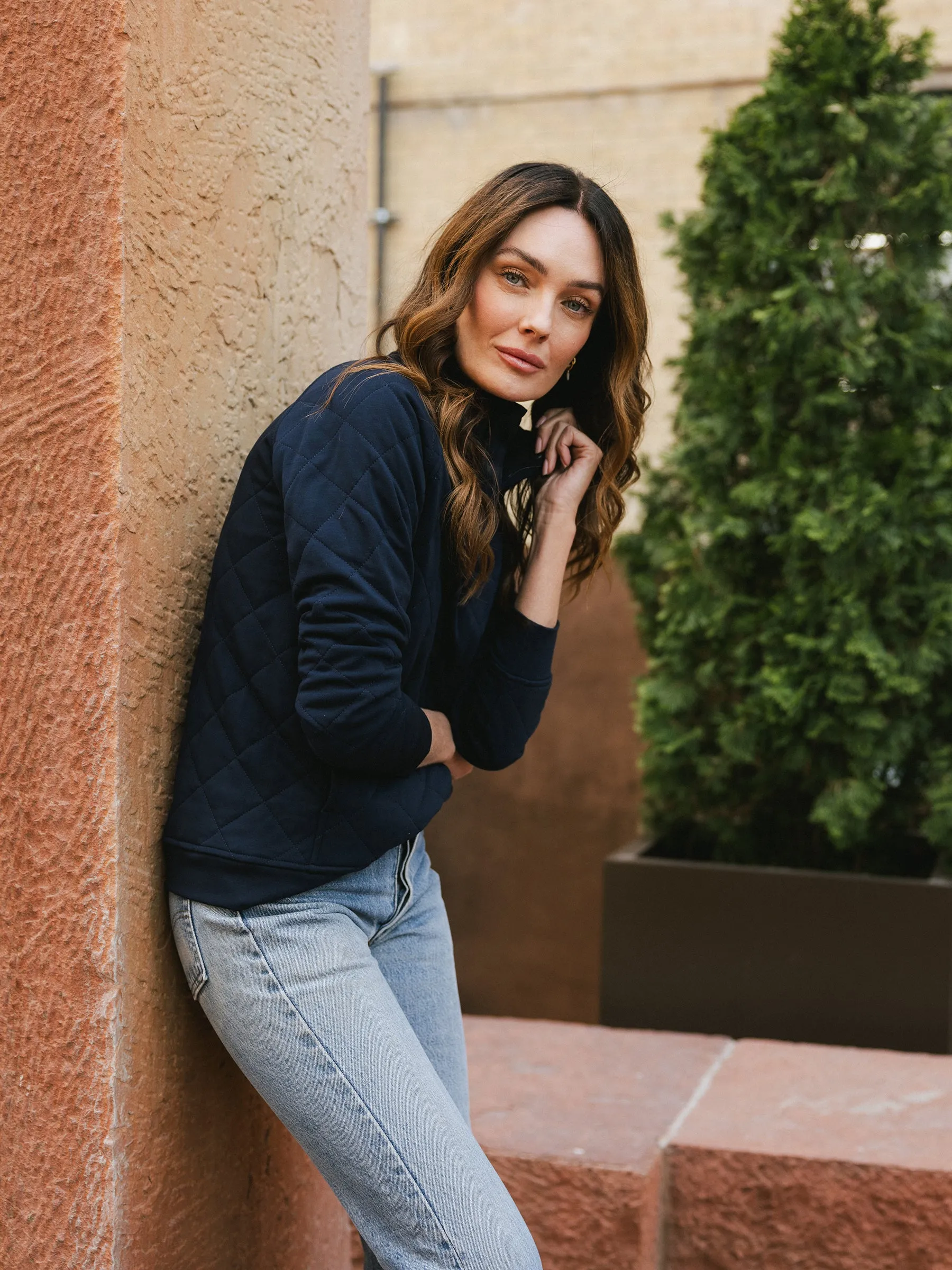 Women's Brushed Bamboo Quilted Snap Pullover