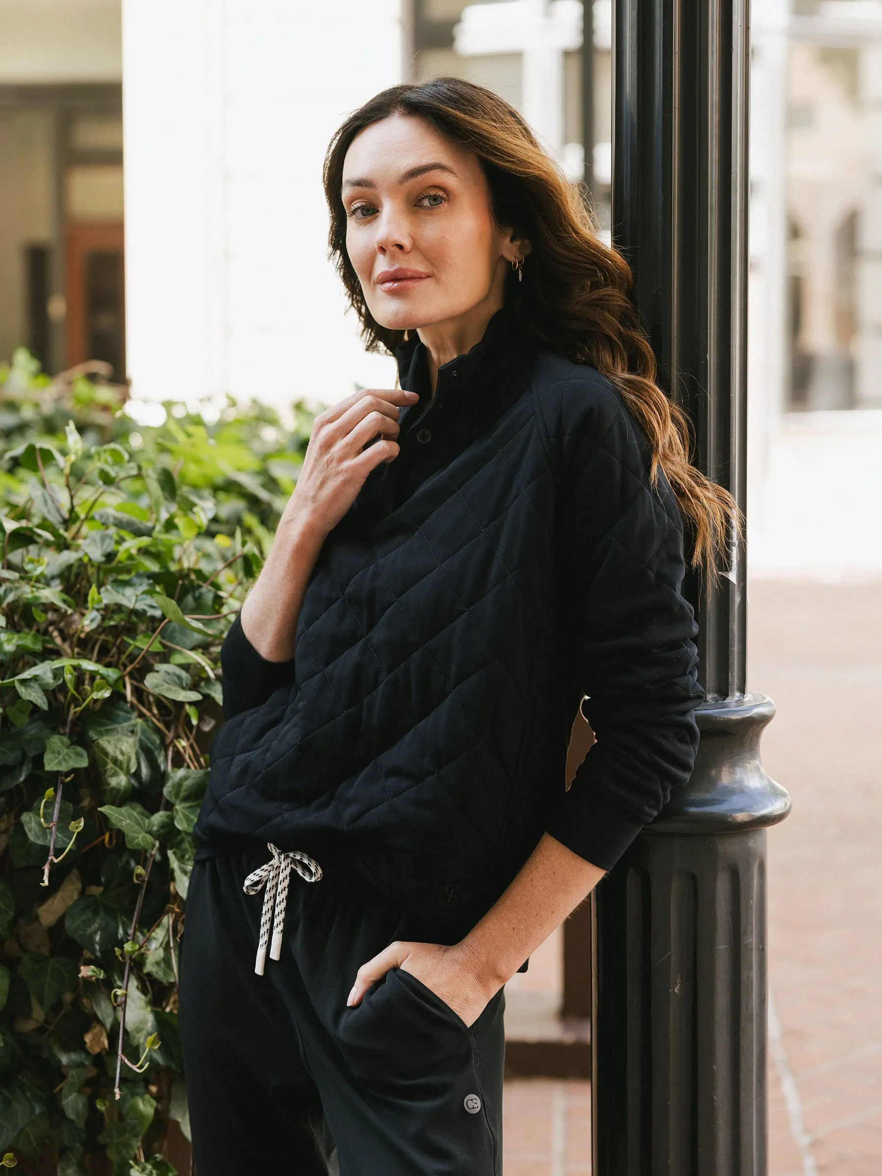 Women's Brushed Bamboo Quilted Snap Pullover