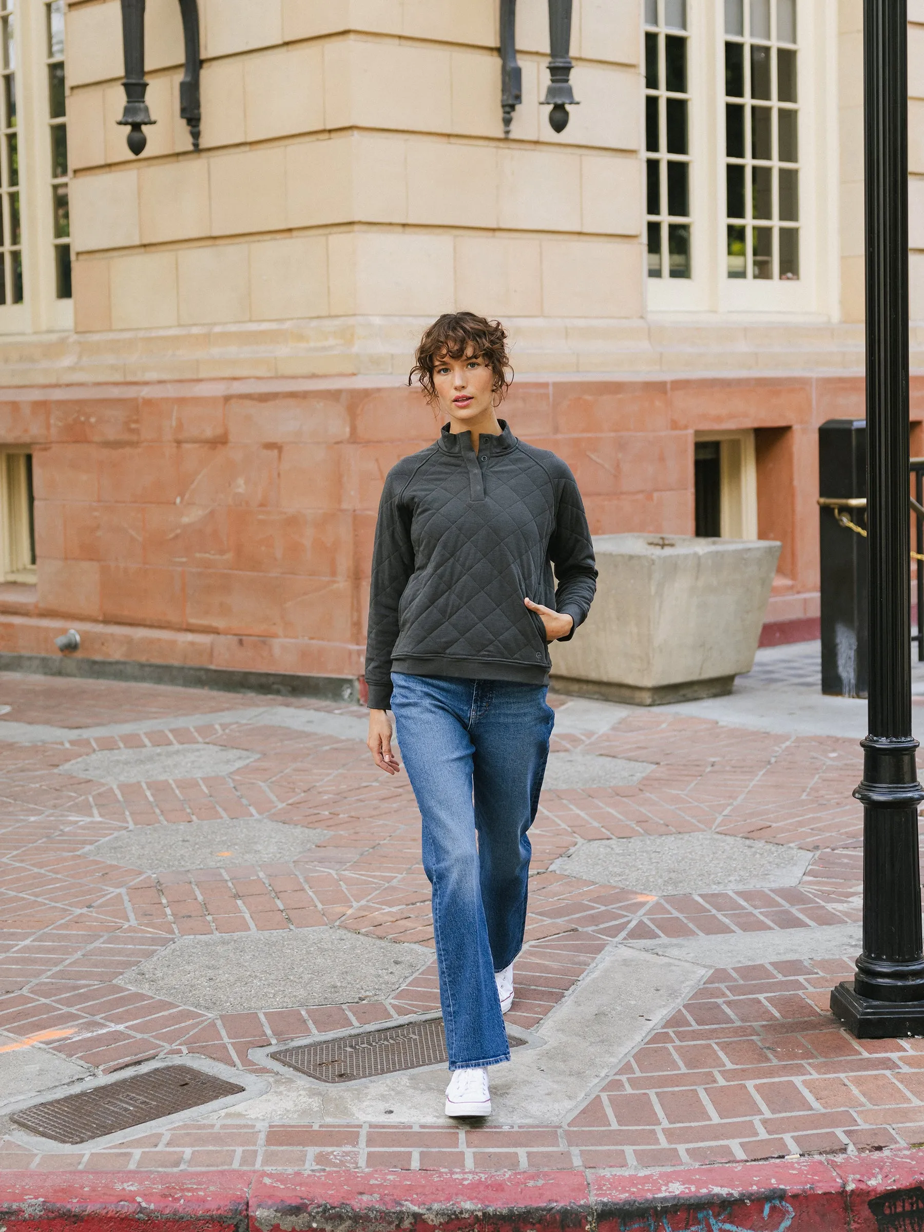 Women's Brushed Bamboo Quilted Snap Pullover