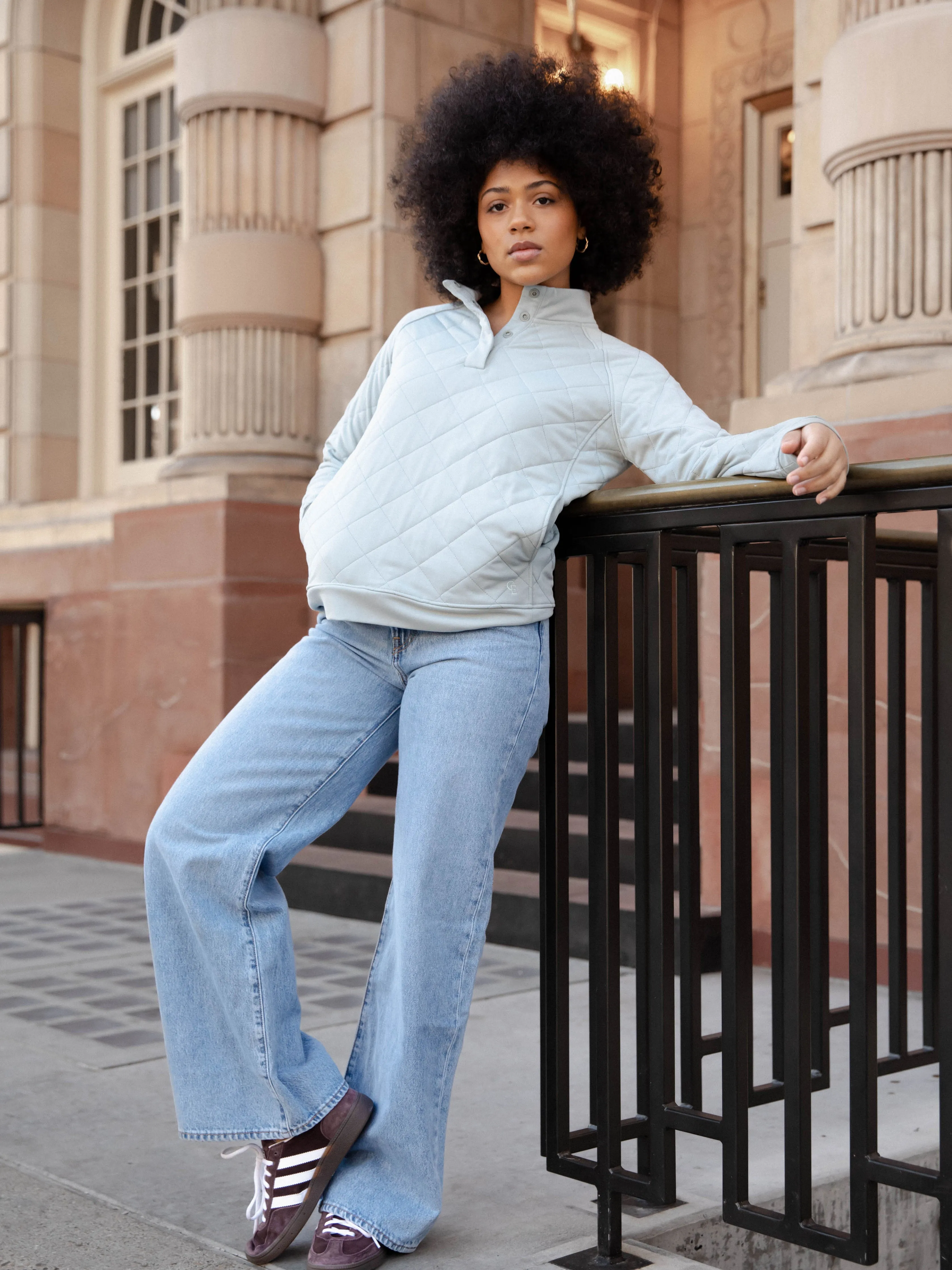 Women's Brushed Bamboo Quilted Snap Pullover