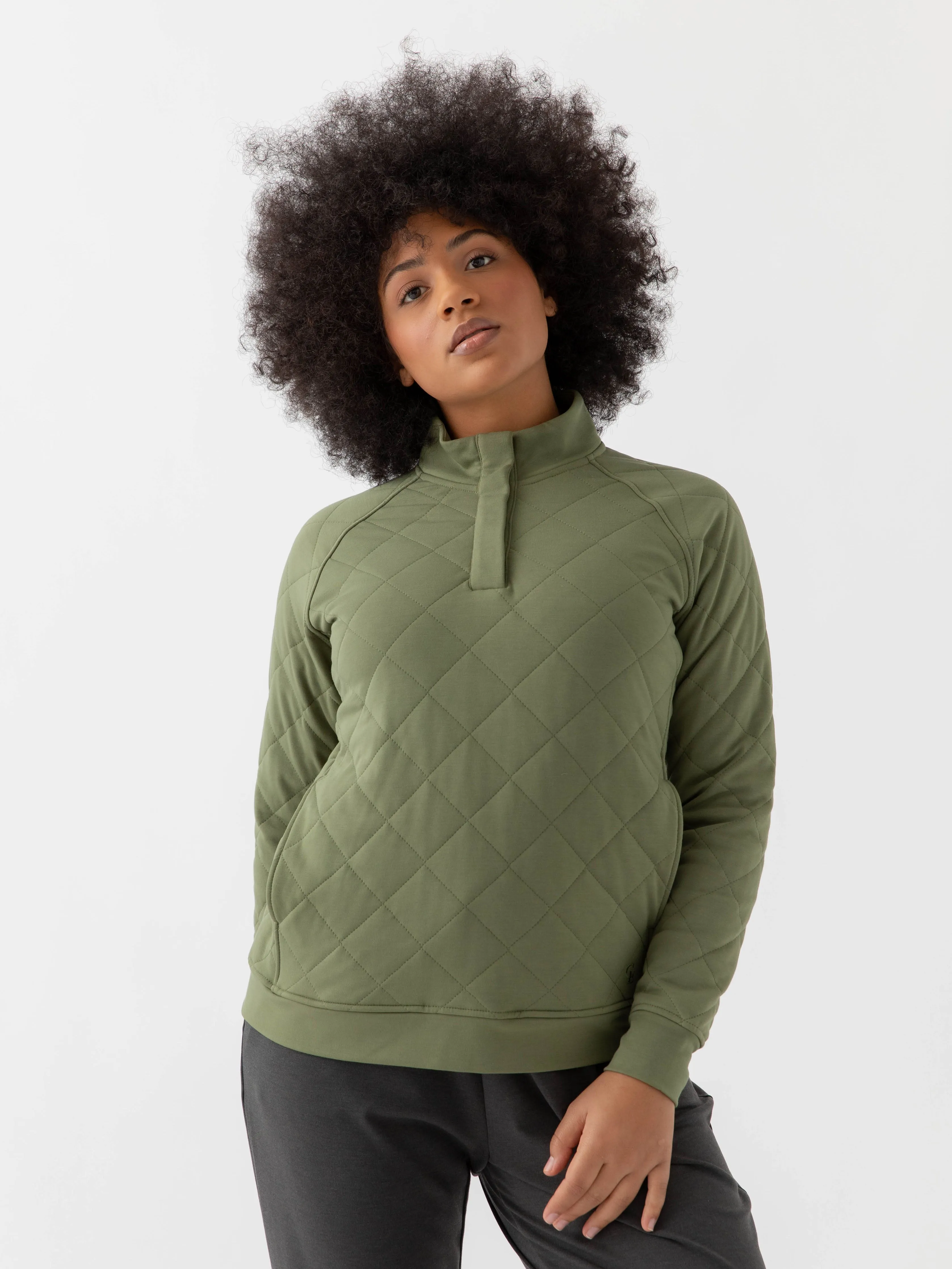 Women's Brushed Bamboo Quilted Snap Pullover