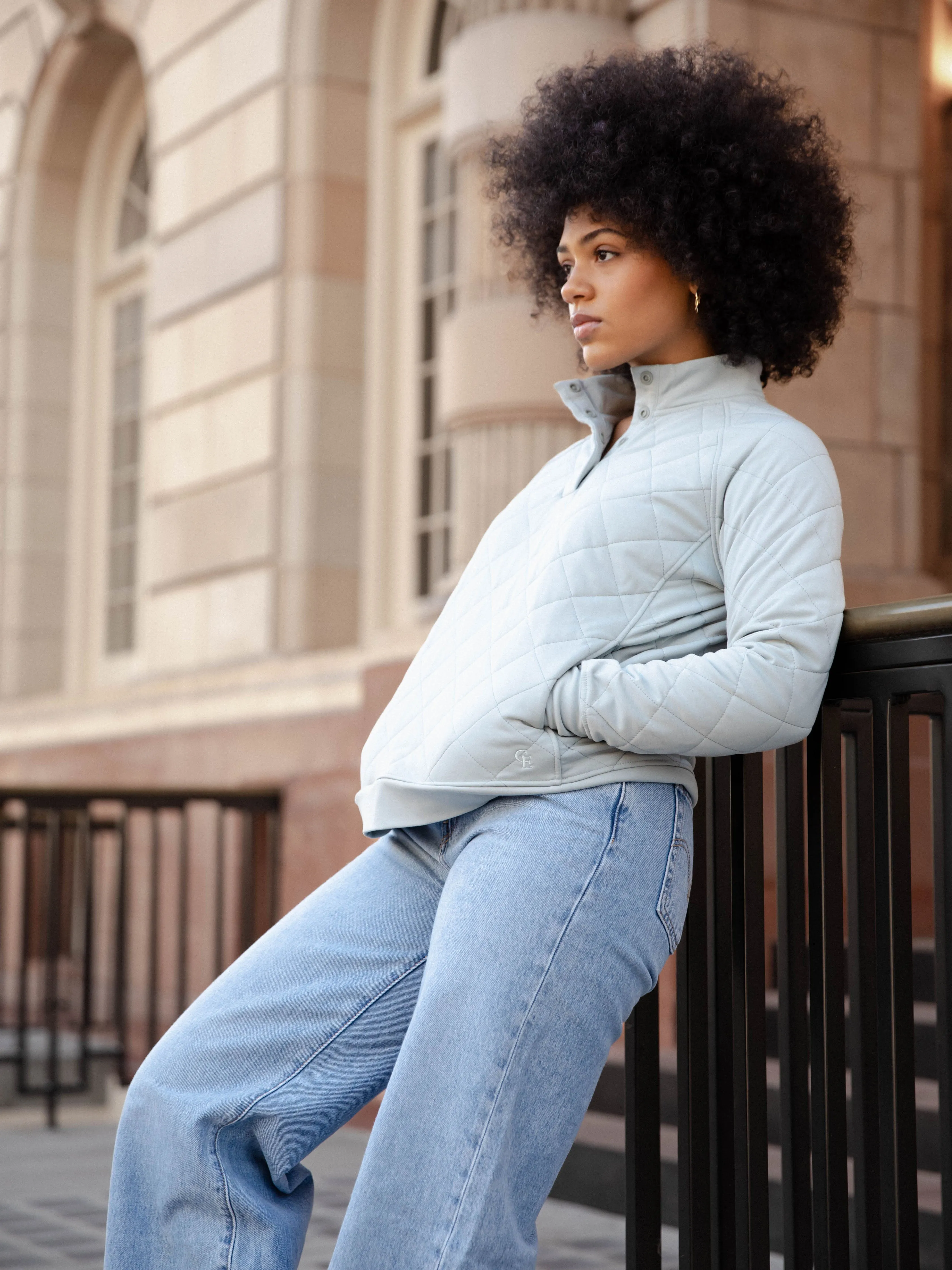 Women's Brushed Bamboo Quilted Snap Pullover
