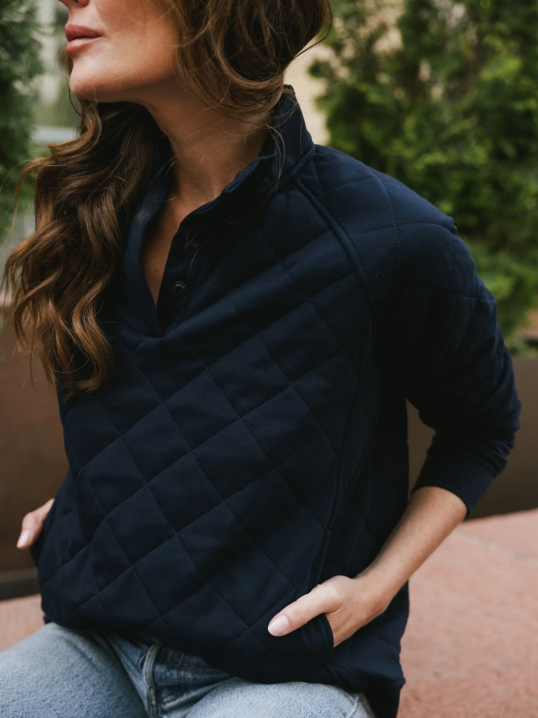 Women's Brushed Bamboo Quilted Snap Pullover