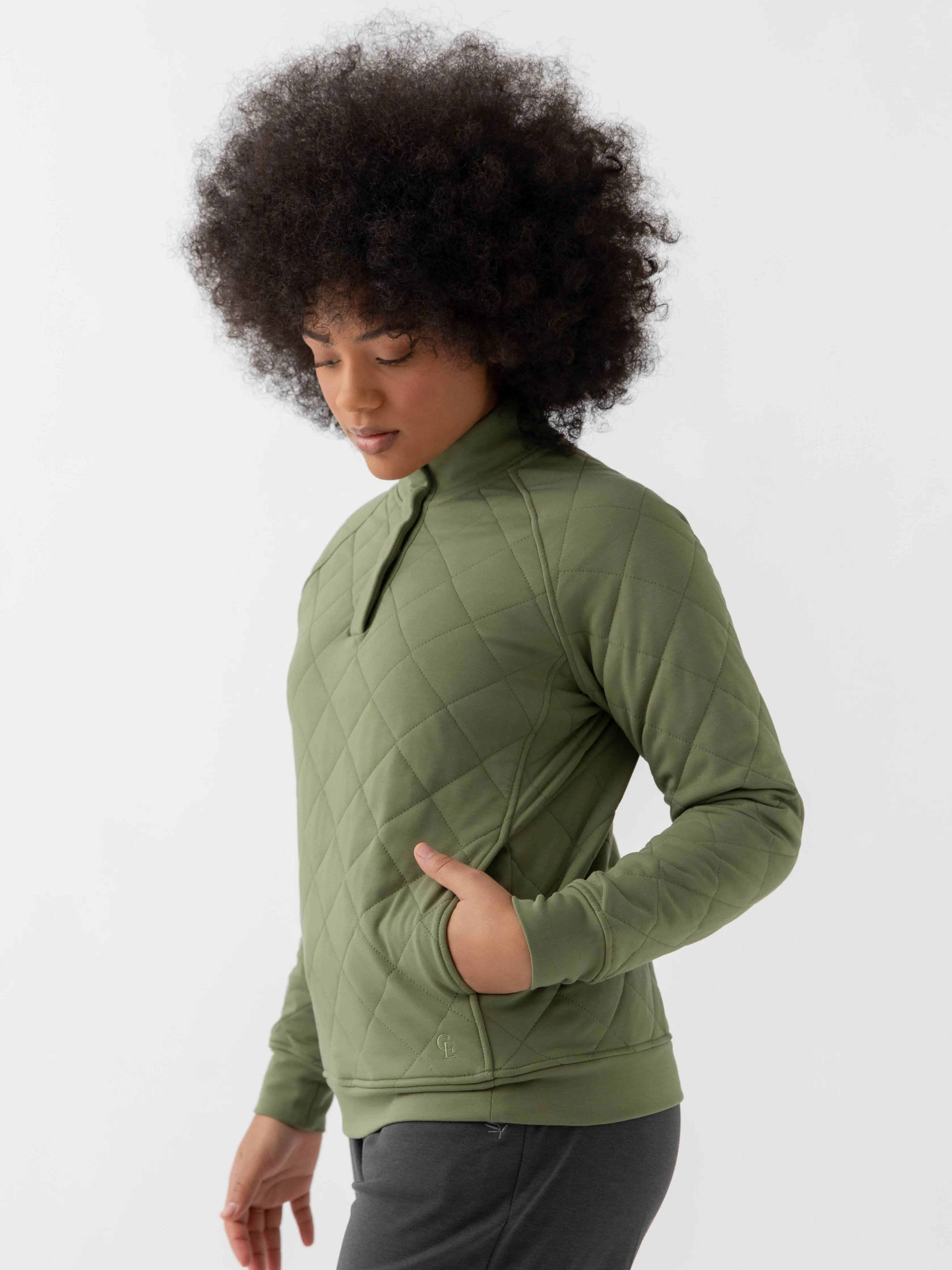 Women's Brushed Bamboo Quilted Snap Pullover