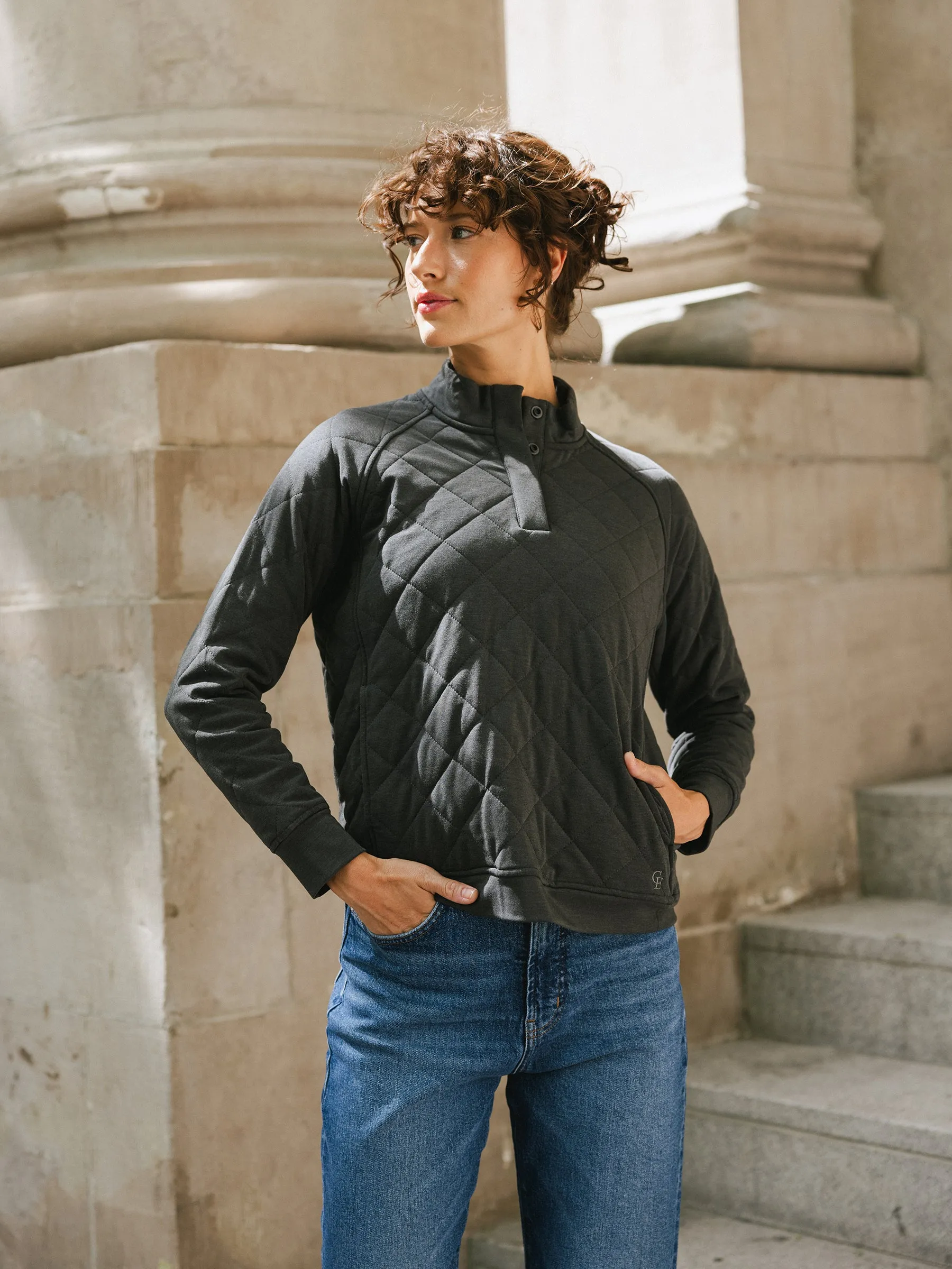 Women's Brushed Bamboo Quilted Snap Pullover