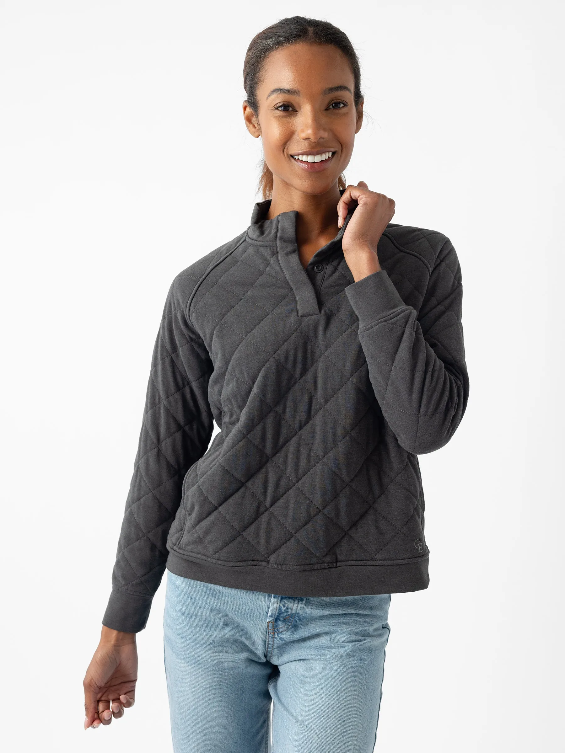 Women's Brushed Bamboo Quilted Snap Pullover
