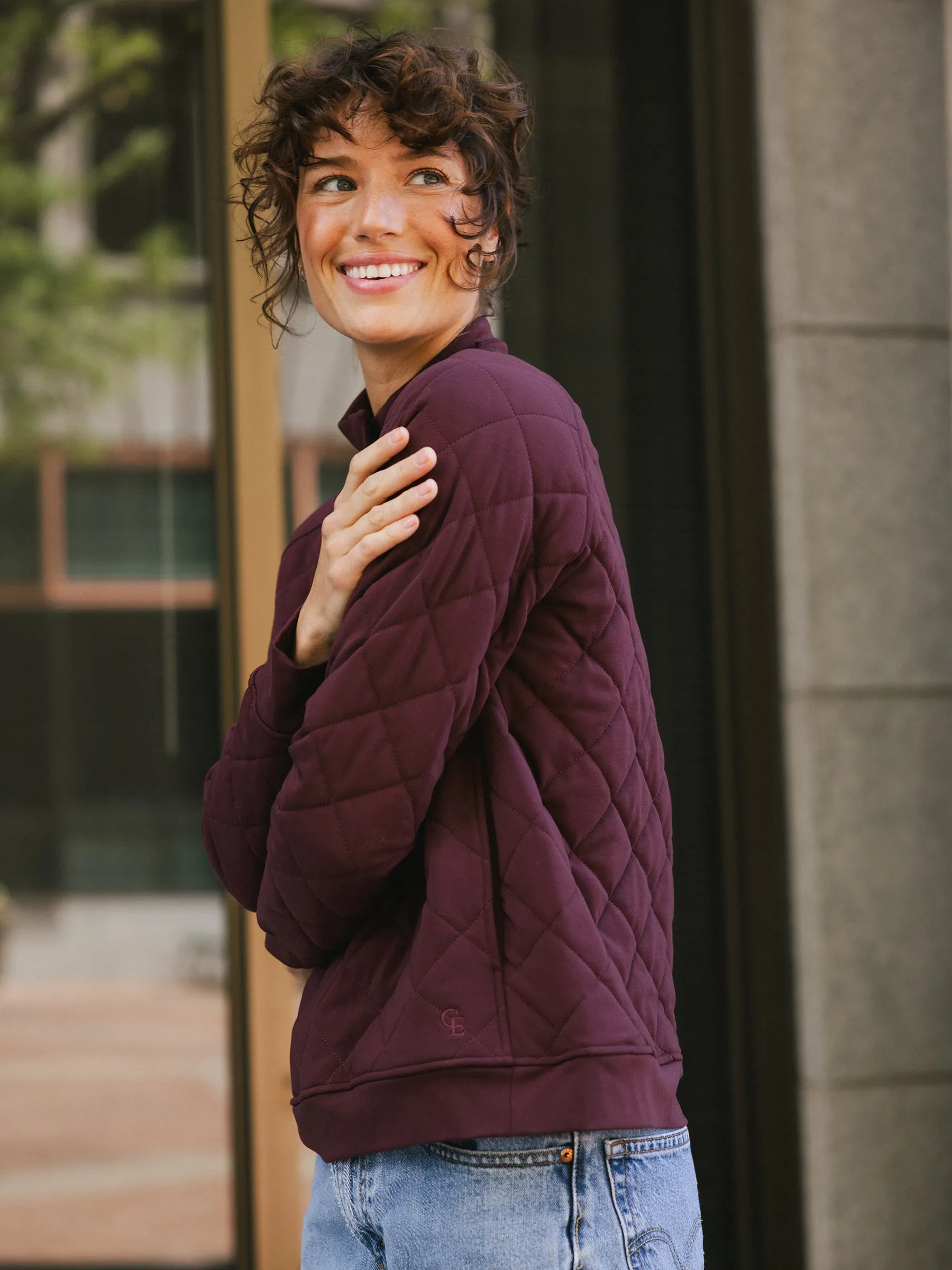Women's Brushed Bamboo Quilted Snap Pullover