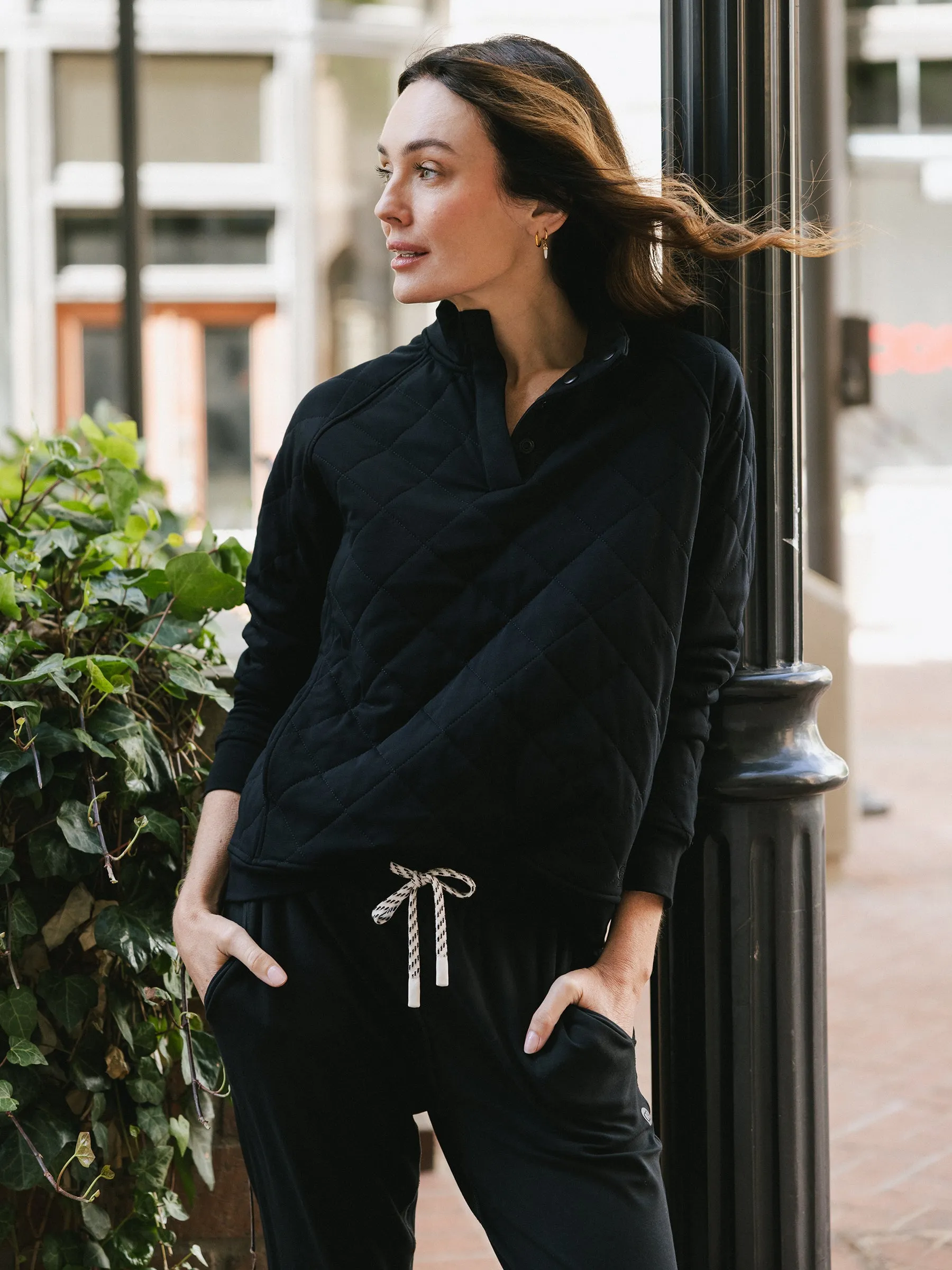 Women's Brushed Bamboo Quilted Snap Pullover